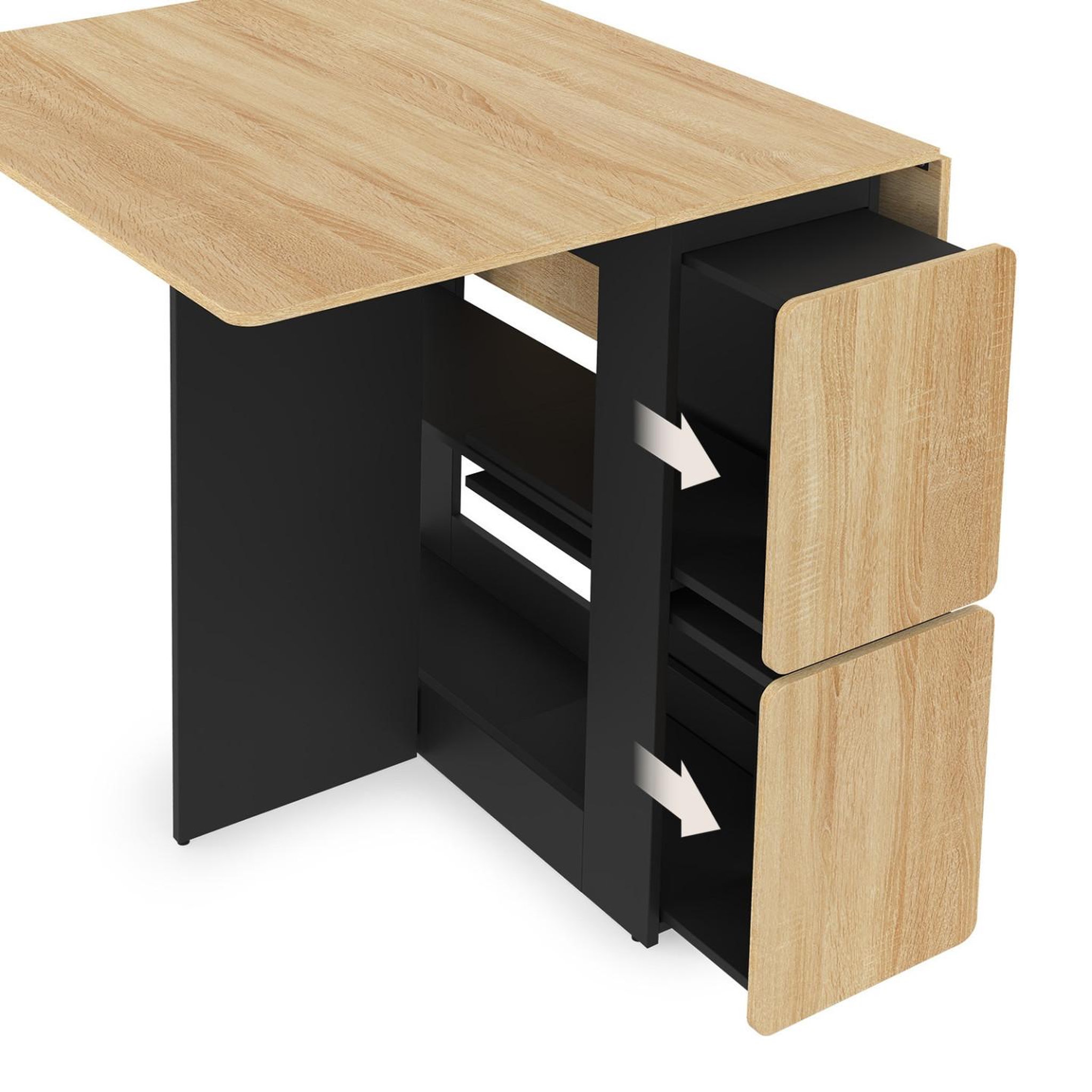 Voir la diapositive 6 : ID MARKET Ensemble table console pliable edi 2-4 personnes bois noir et plateau façon hêtre avec 4 tabourets