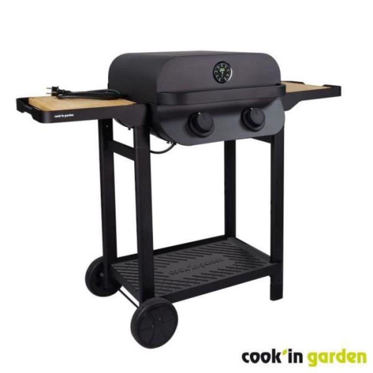 AAAAA Barbecue électrique - COOK'IN GARDEN - Flavo 50 - sur chariot - 2500 Watts - Surface de cuisson mixte