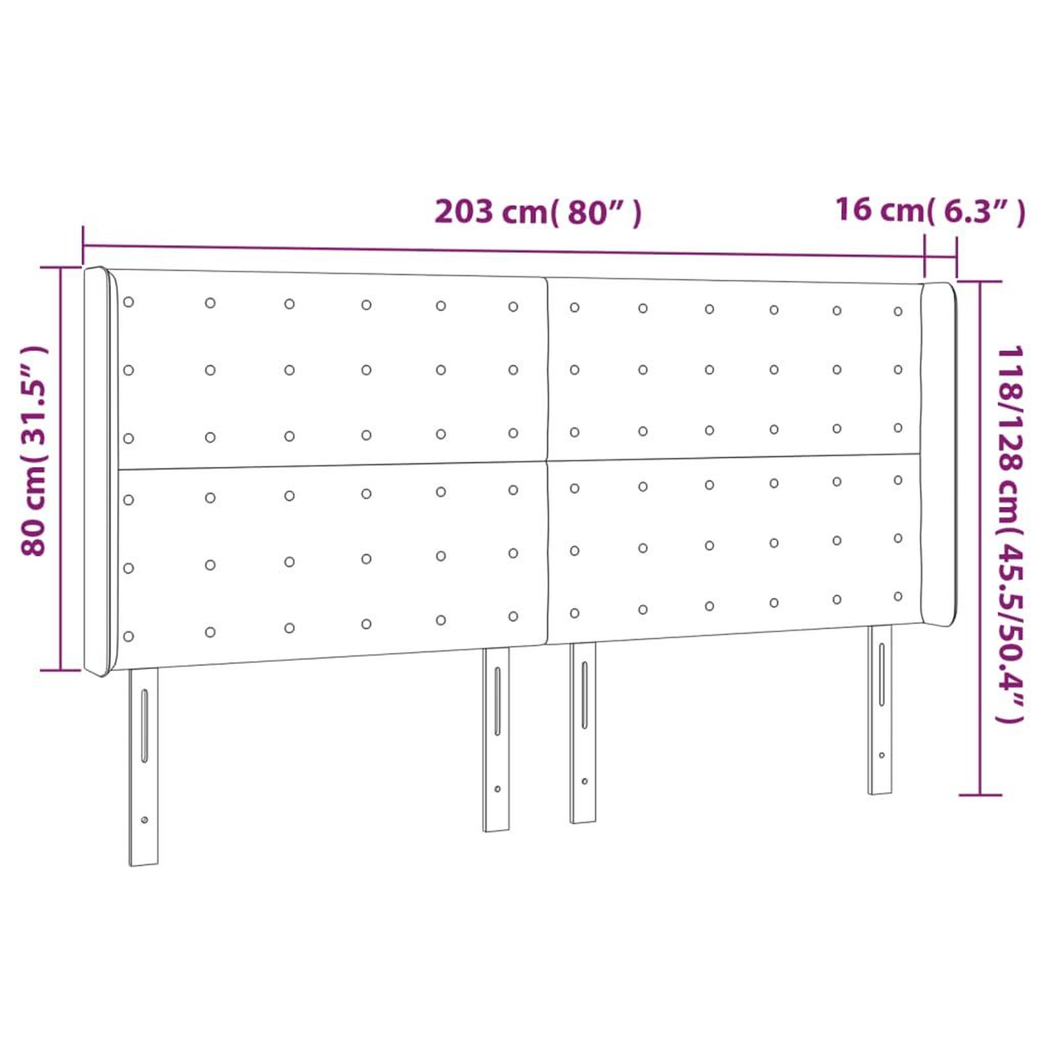 Voir la diapositive 6 : VIDAXL Tete de lit a LED Gris fonce 203x16x118/128 cm Tissu