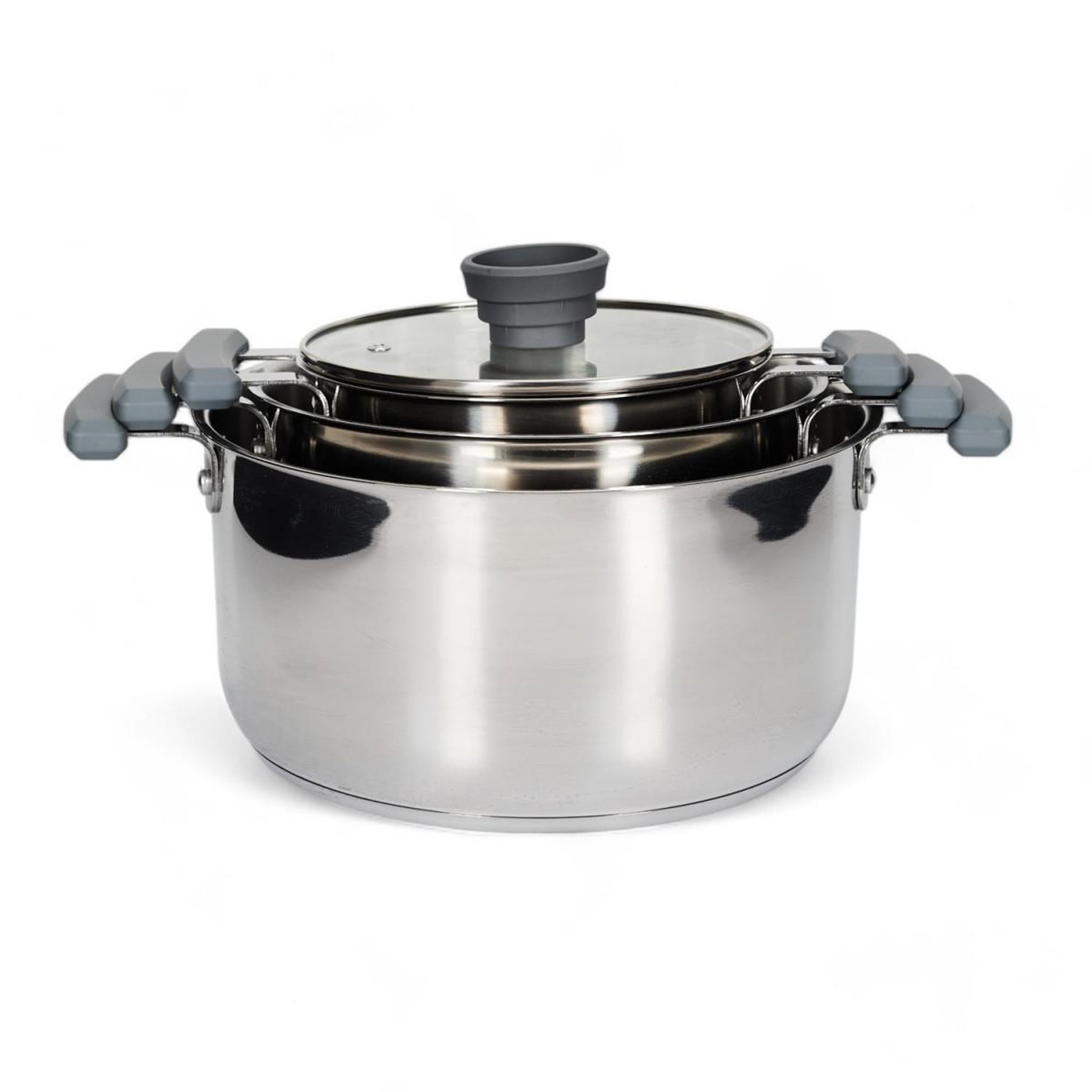Voir la diapositive 3 : COOK CONCEPT Lot de 3 faitouts en inox  empilable  25cm argent