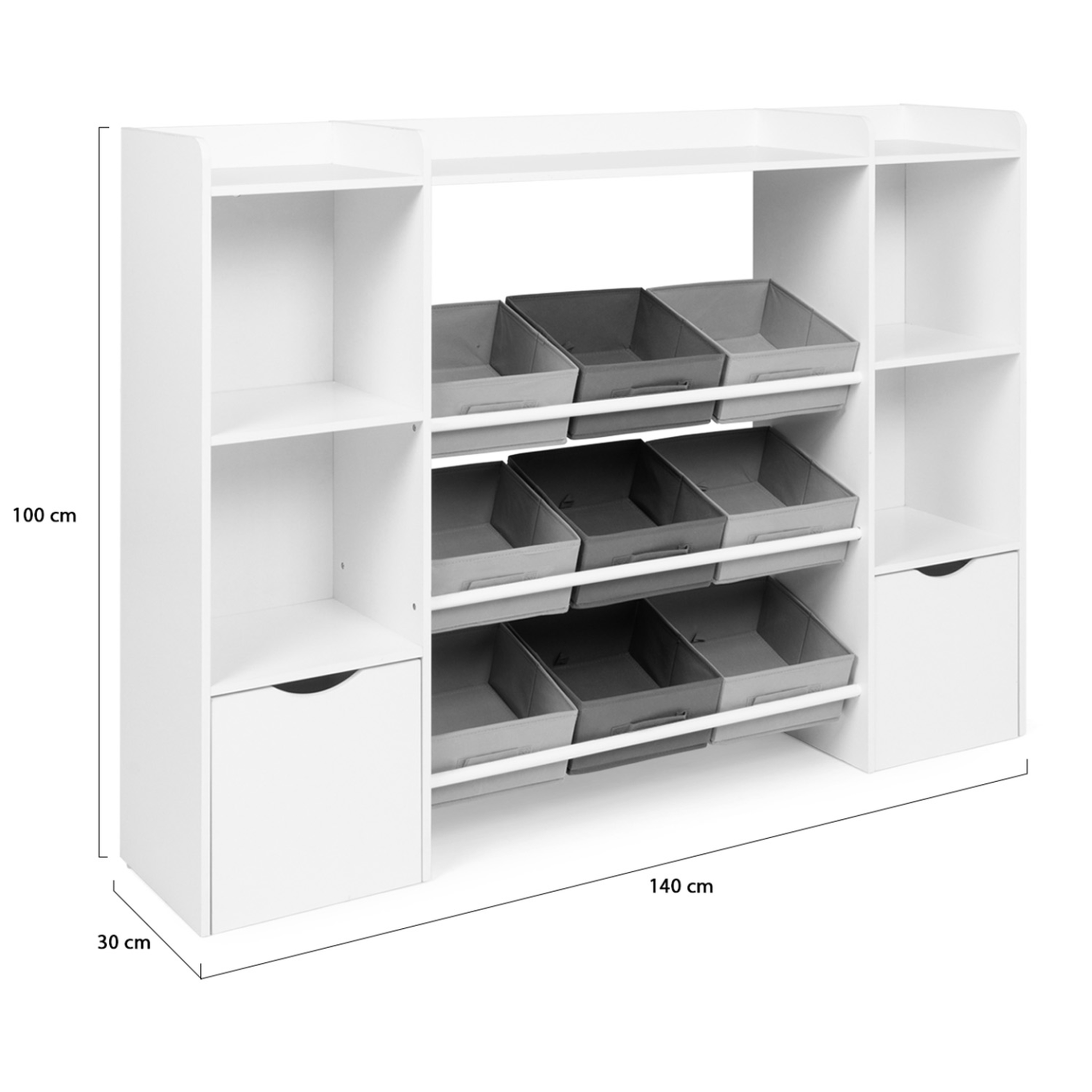 Voir la diapositive 6 : ID MARKET Meuble de rangement enfant mana 7 étagères, 9 bacs en tissu et 2 cubes sur roulettes blanc