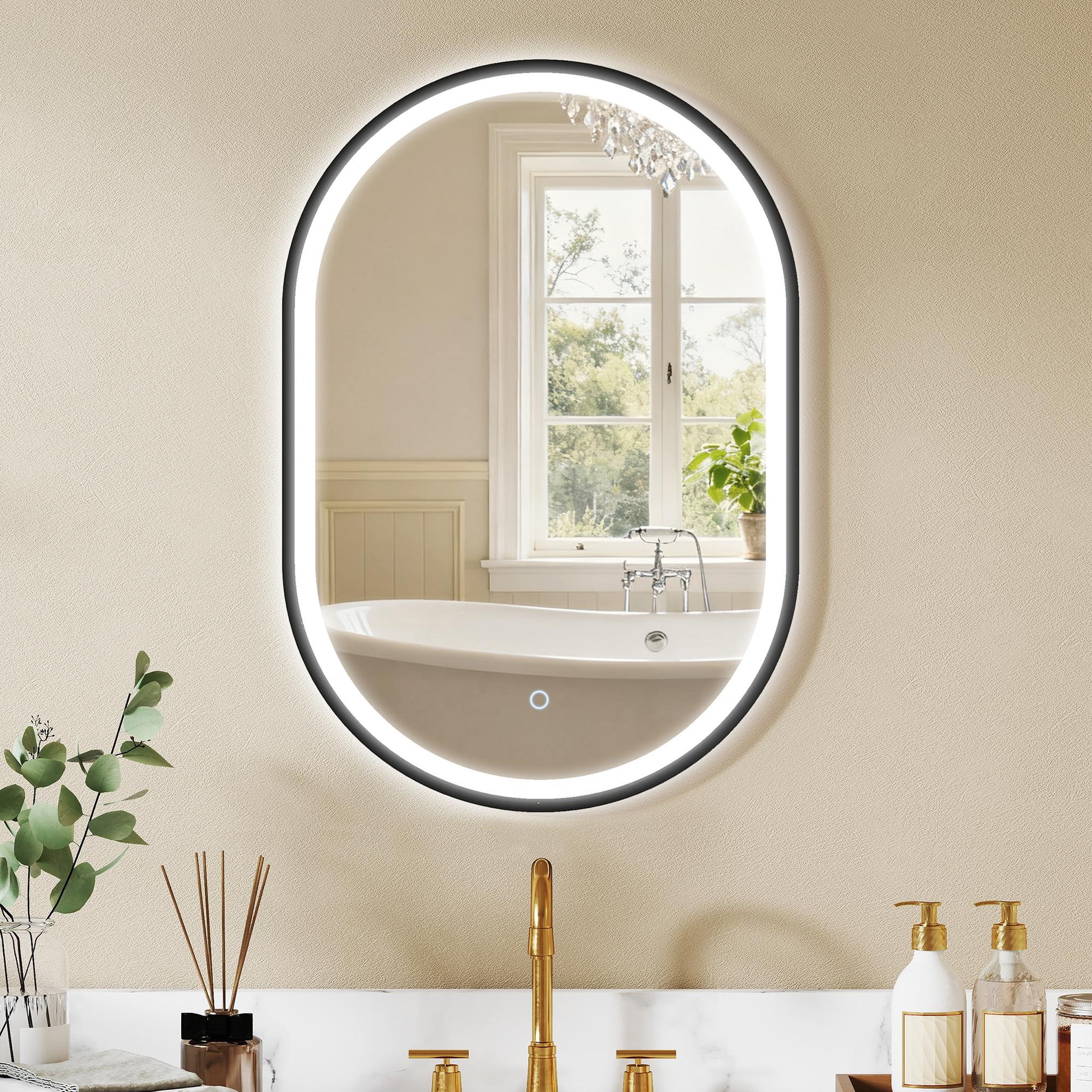 Voir la diapositive 4 : HOMCOM Miroir salle de bain led design ovale 50 x 70 cm anti-buée dimmable tactile réglable verre trempé alu noir