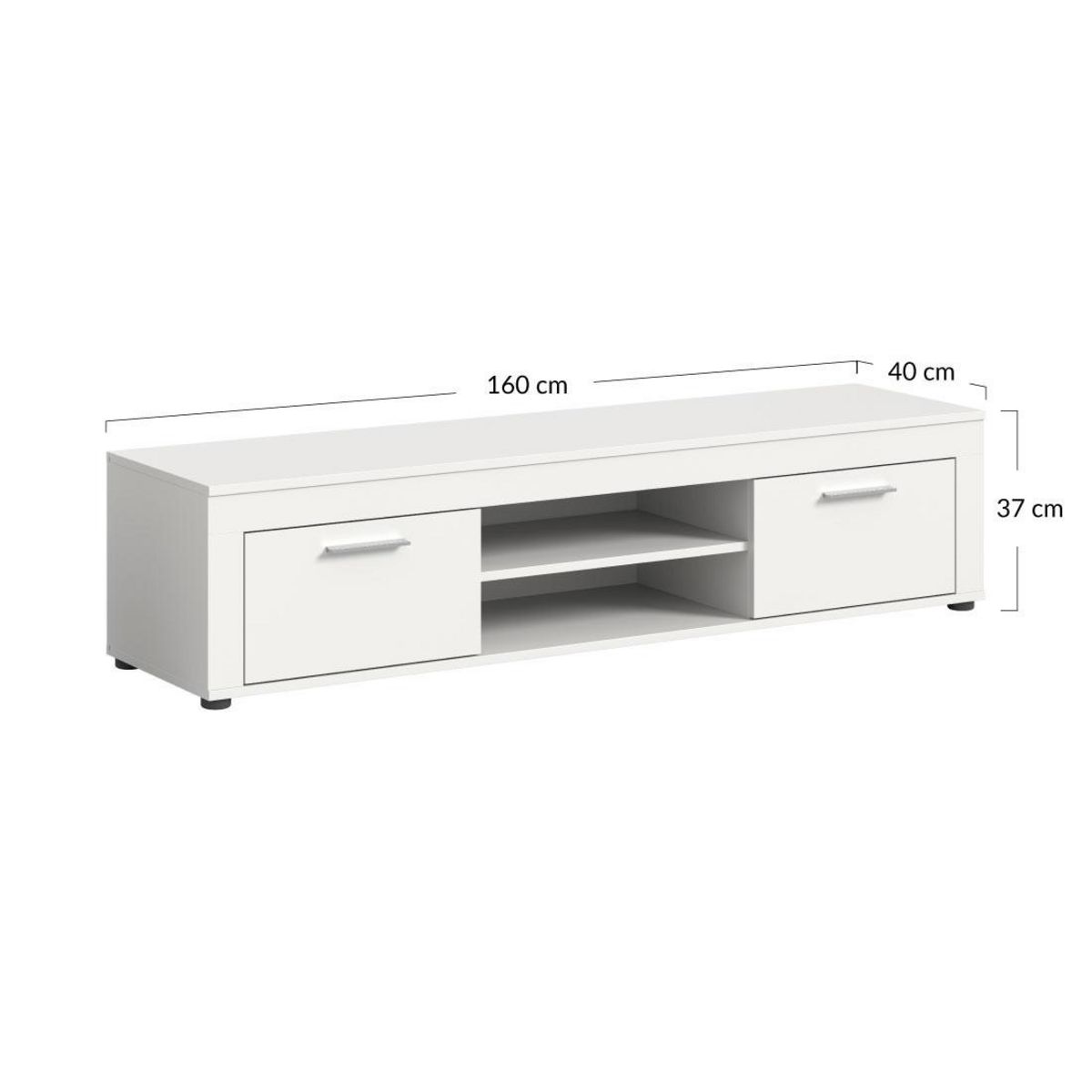 BEST MOBILIER Stafford - meuble tv - blanc - 2 portes et 2 niches - 160 cm