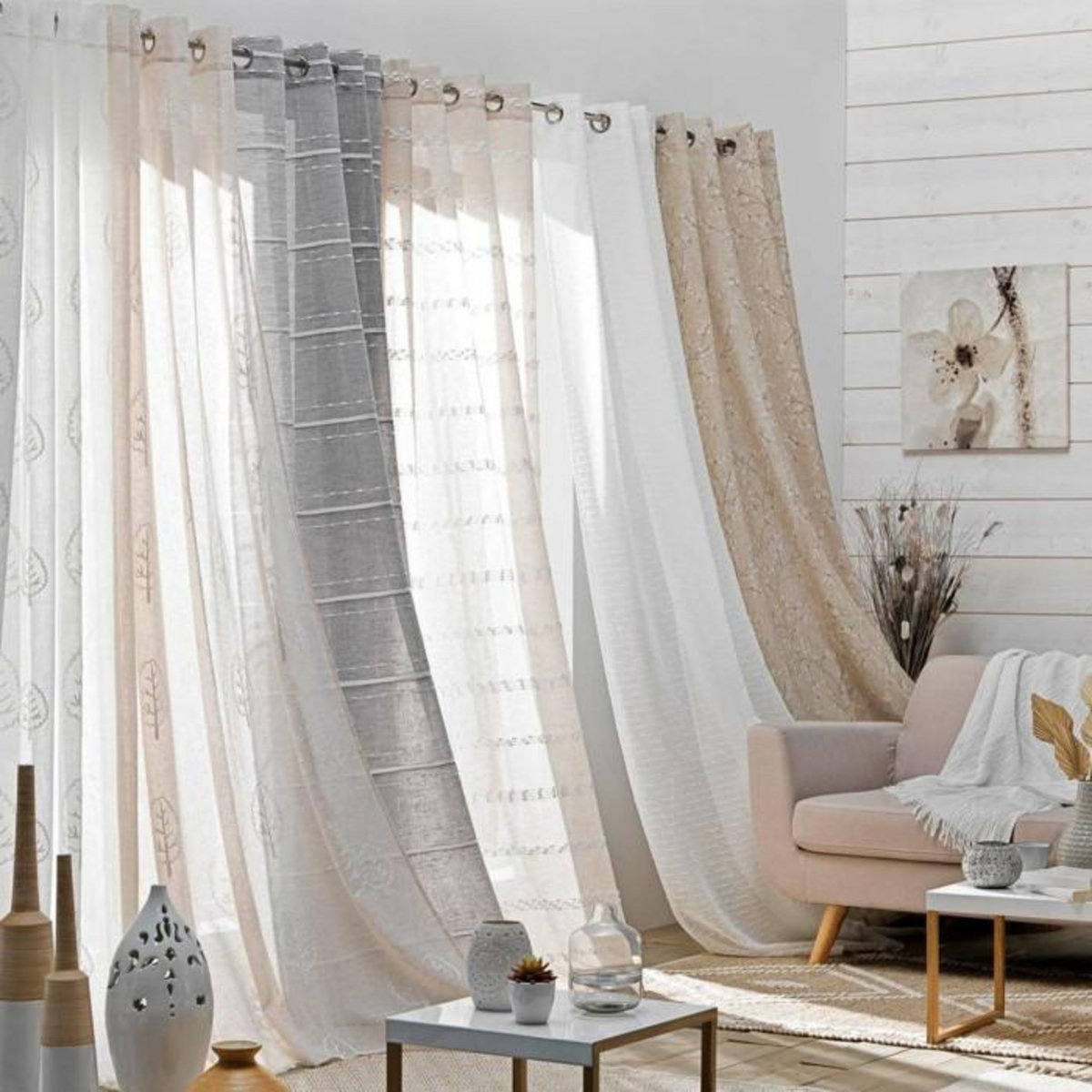 Paris Prix Rideau Voilage à Œillets  Estella  140x240cm Naturel