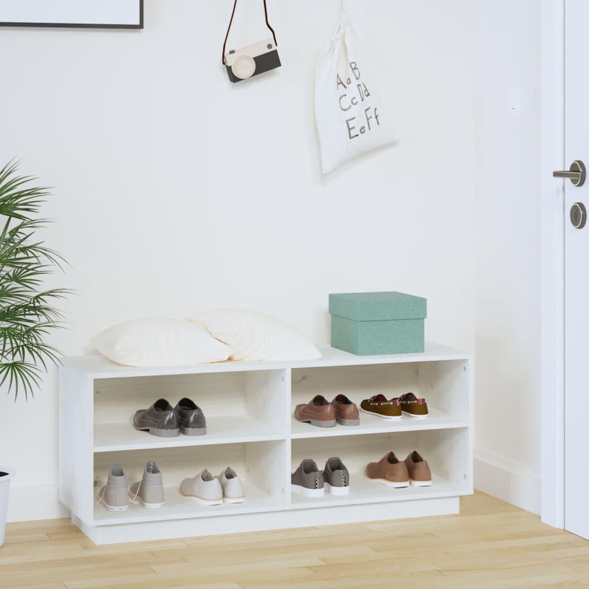 Voir la diapositive 3 : VIDAXL Armoire a chaussures Blanc 110x34x45 cm Bois de pin massif