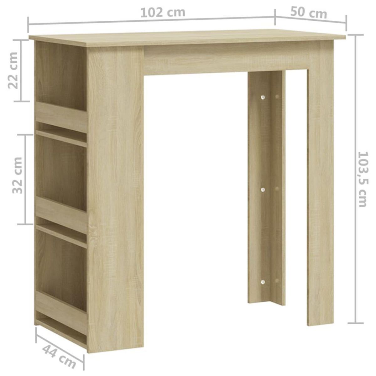 VIDAXL Table de bar avec rangement Chene sonoma 102x50x103,5 cm