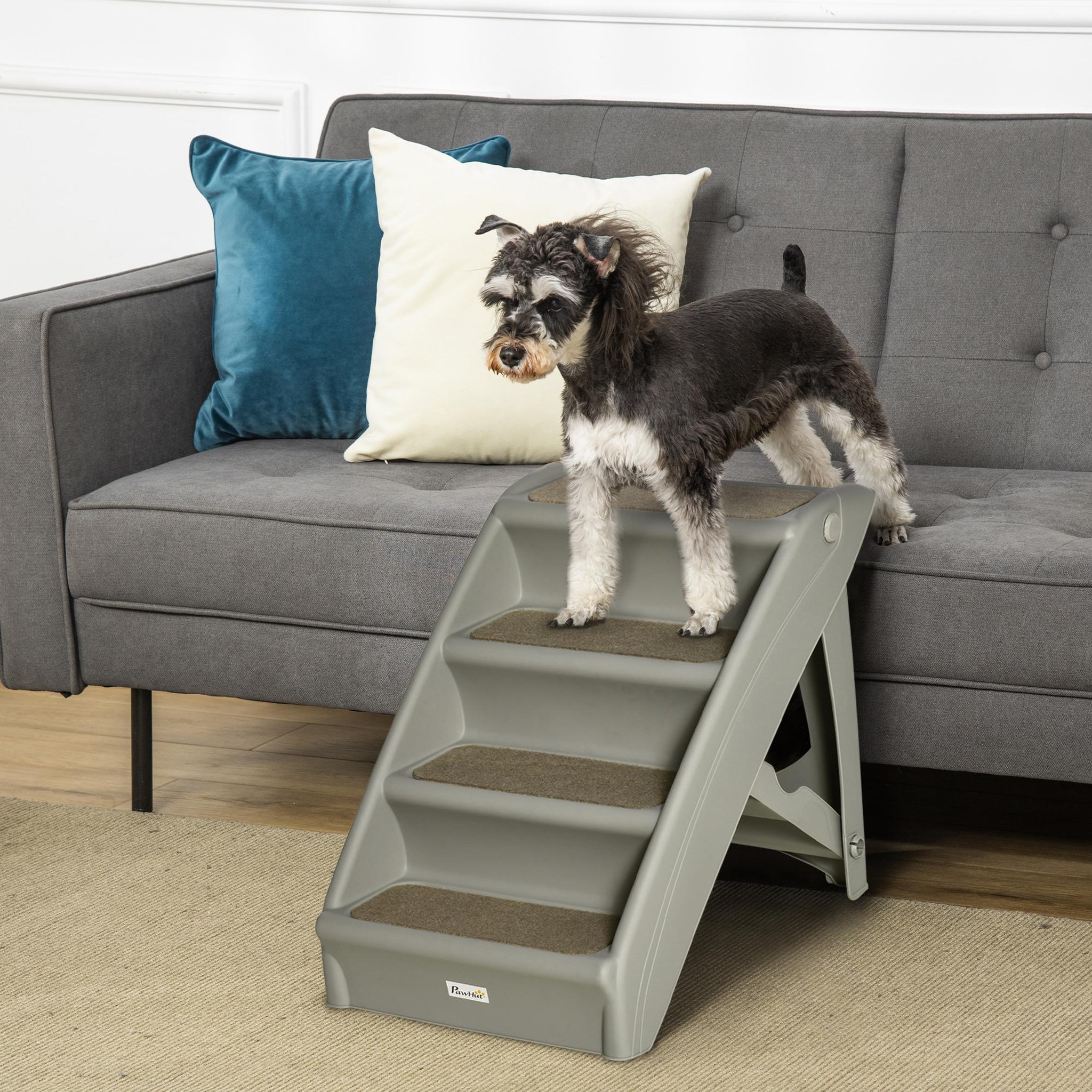Voir la diapositive 4 : PAWHUT Escalier pour chien pliant 4 marches antidérapantes 10 kg max. Pp gris