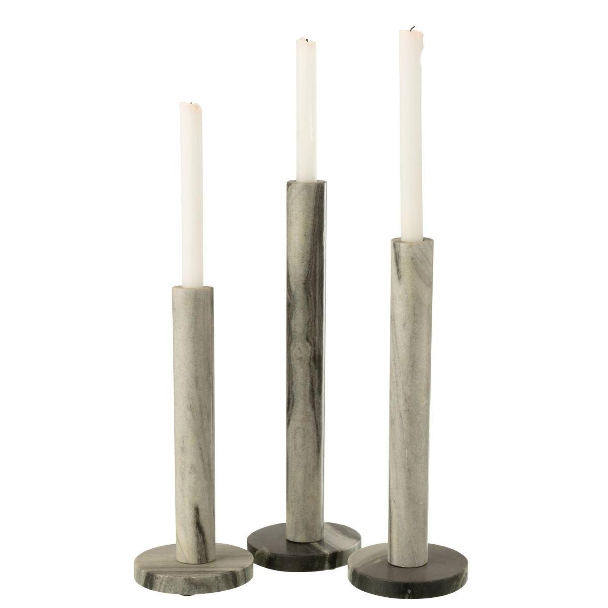 Voir la diapositive 3 : J-LINE Lot de 3 chandeliers en marbre  courchevel  40cm gris clair