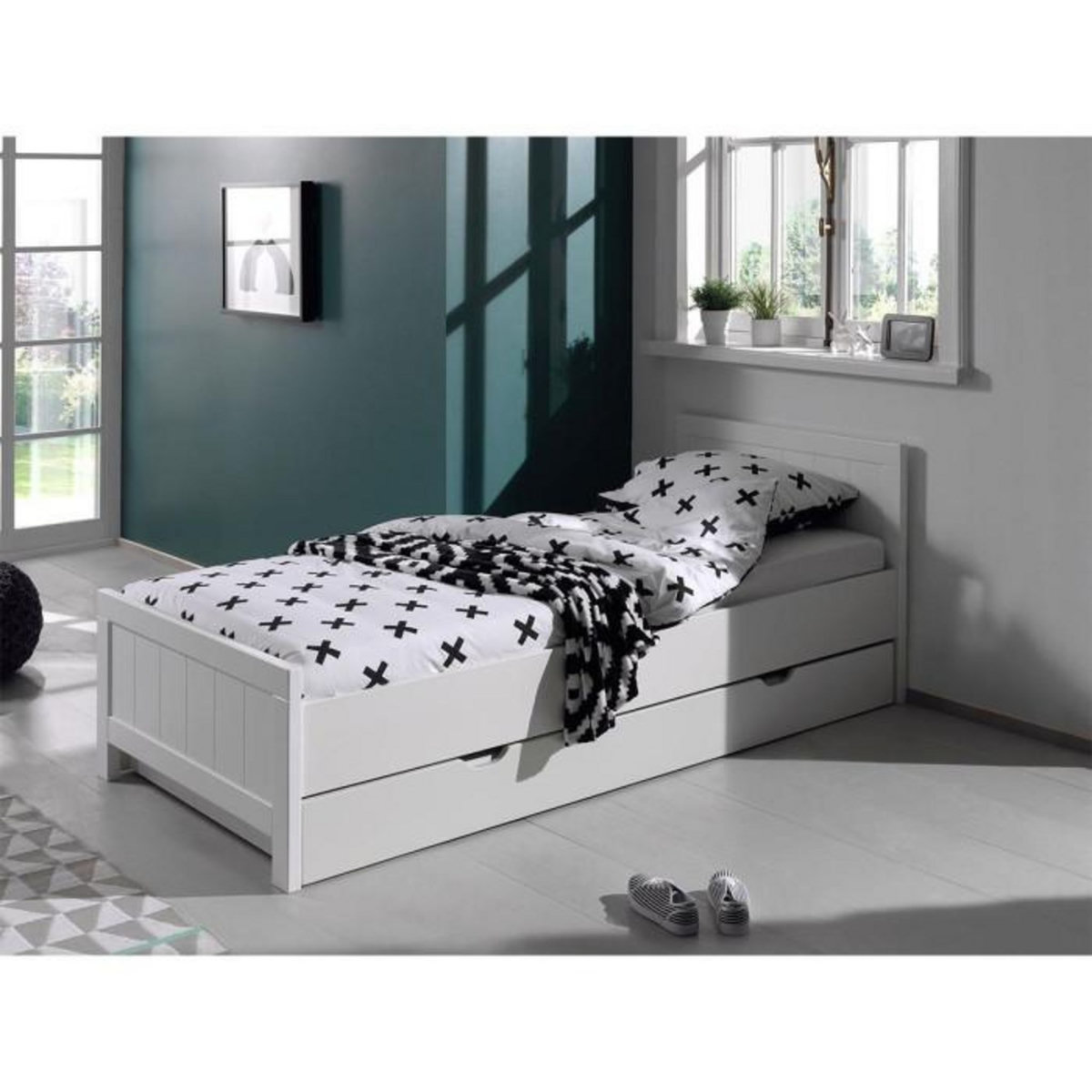 Paris Prix Pack - Lit Enfant, Sommier & Tiroir  Erik  90x200cm Blanc