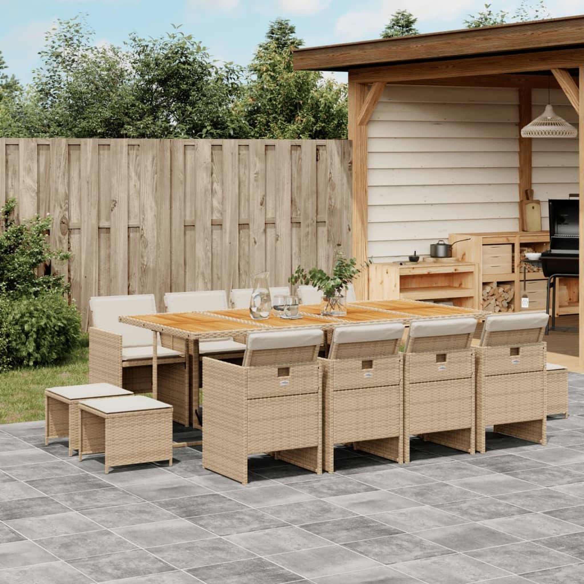 VIDAXL Ensemble a manger de jardin et coussins 13 pcs beige