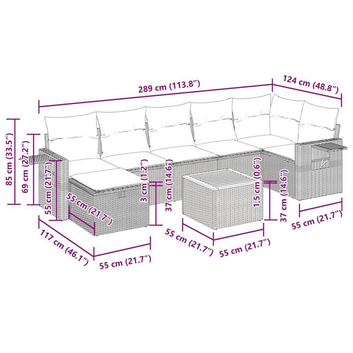 VIDAXL Salon de jardin 8 pcs avec coussins gris resine tressee