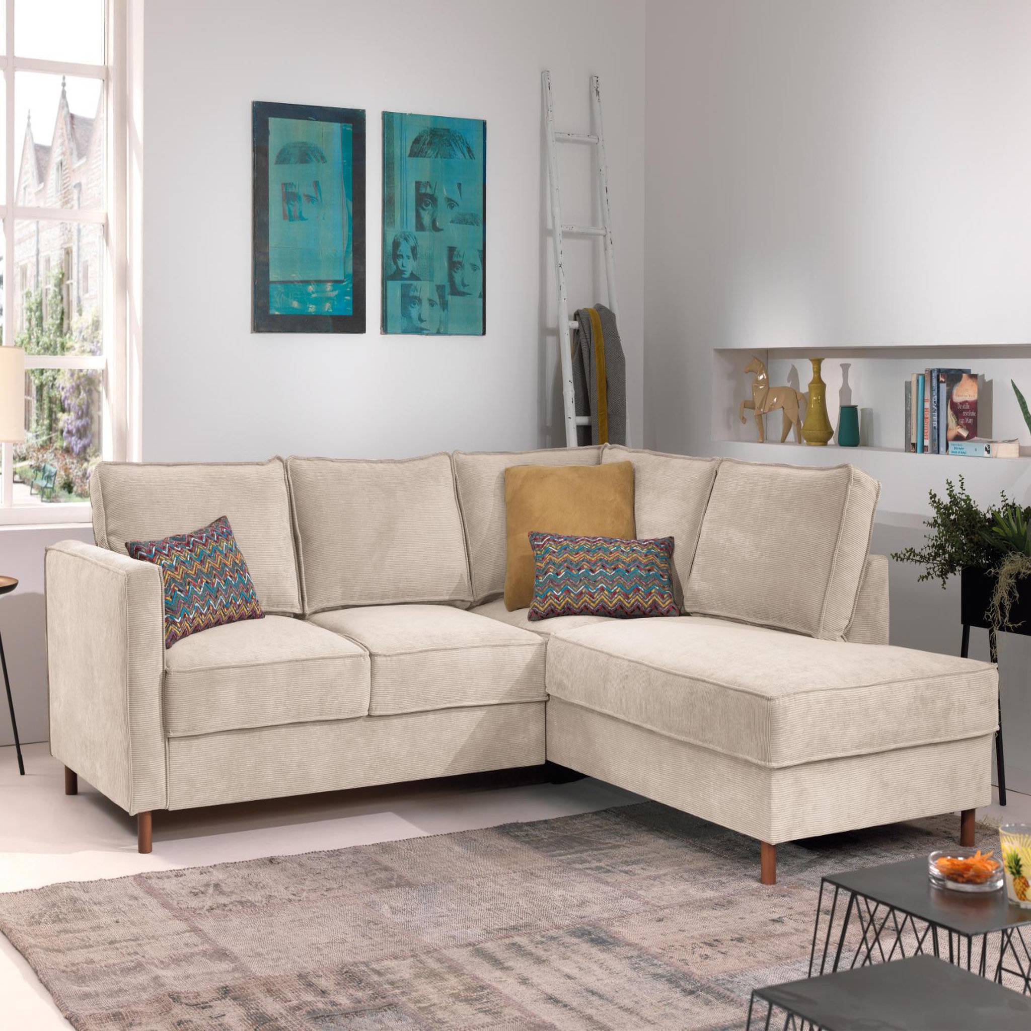 LISA DESIGN Jake - canapé d'angle droit - convertible - 5 places - en velours côtelé. Coloris disponibles : Vert, Bleu, Beige, Gris, Orange
