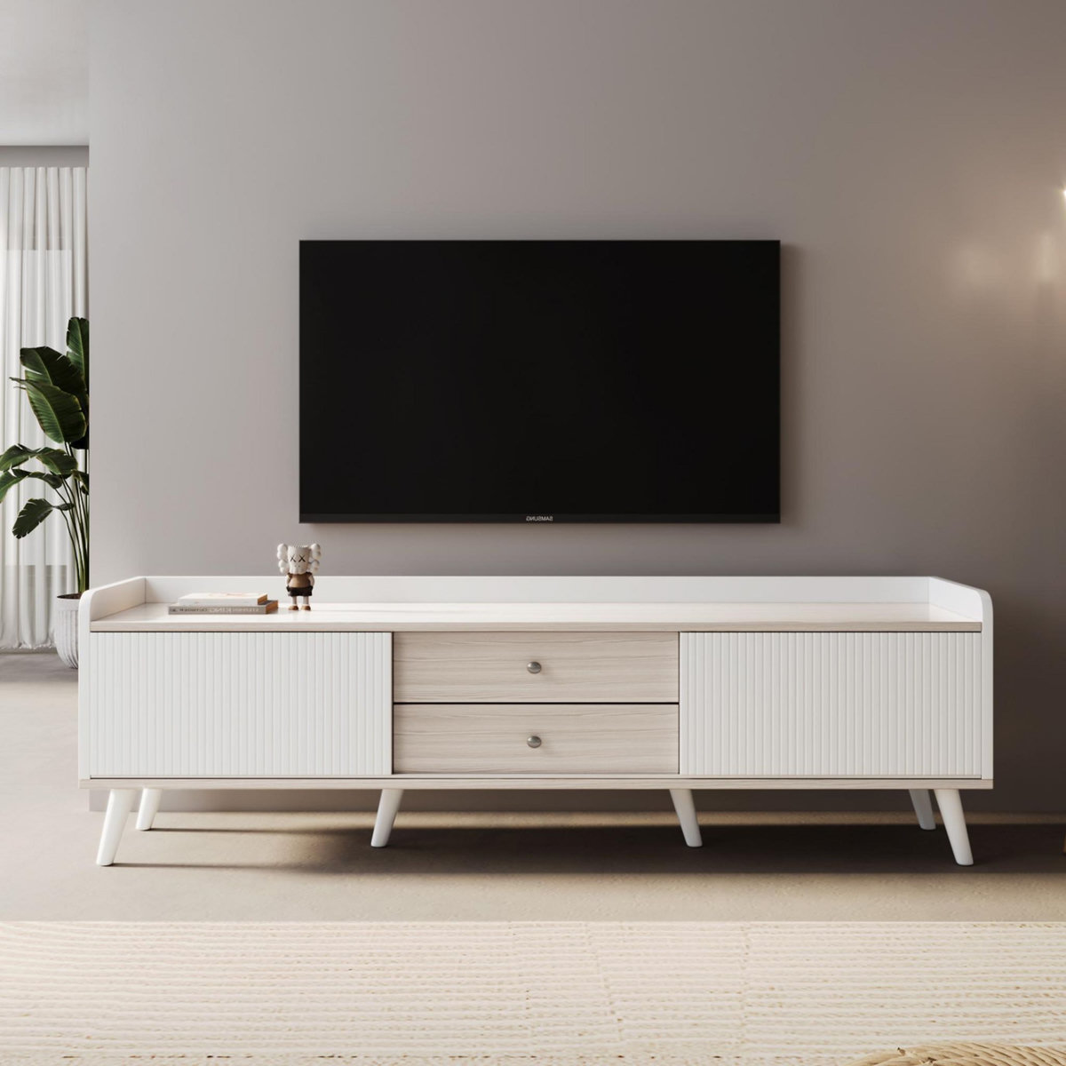 MERAX Meuble tv blanc 160cm panneaux de particules