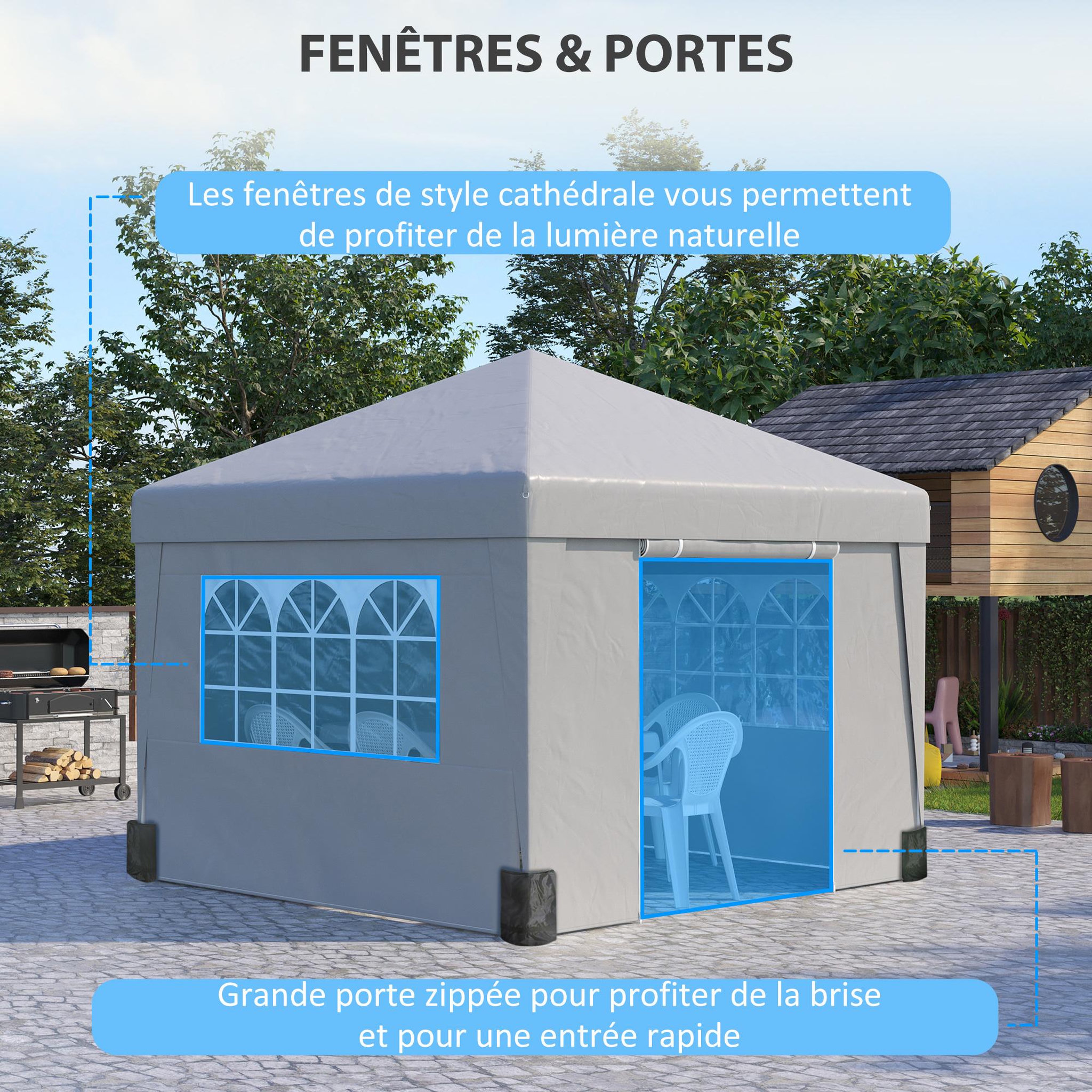 Voir la diapositive 5 : OUTSUNNY Tonnelle barnum pop-up pliant 2,98L x 2,98l x 2,75H m sacs de lestage et transport inclus gris