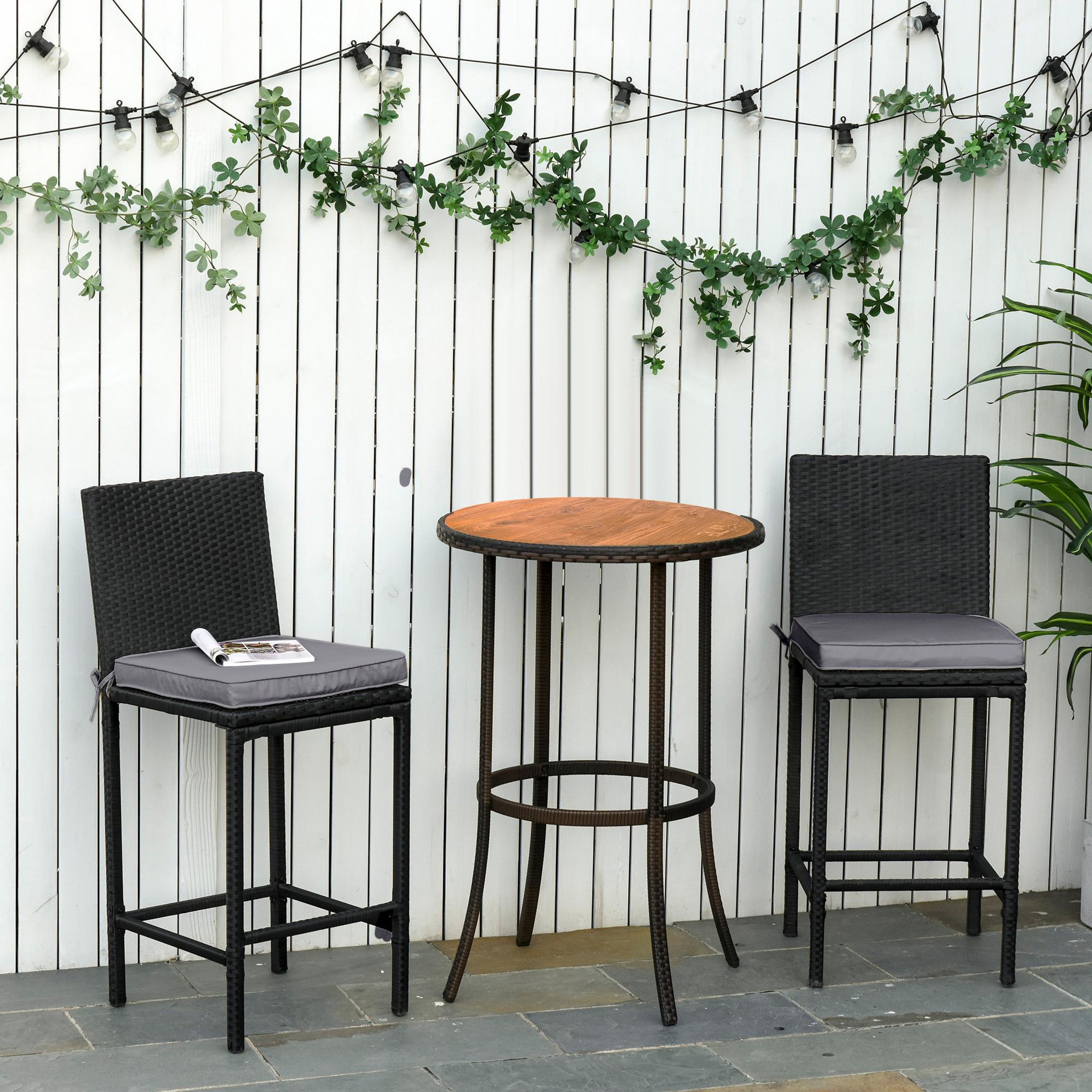 Voir la diapositive 2 : OUTSUNNY Lot de 2 coussins d'assise carrés chaises fauteuils tabourets - coussins déhoussables zippés avec cordons d'attache - dim. 45L x 45l cm ép. 5 cm - polyester gris