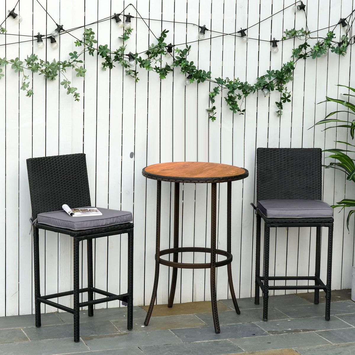 OUTSUNNY Lot de 2 coussins d'assise carrés chaises fauteuils tabourets - coussins déhoussables zippés avec cordons d'attache - dim. 45L x 45l cm ép. 5 cm - polyester gris