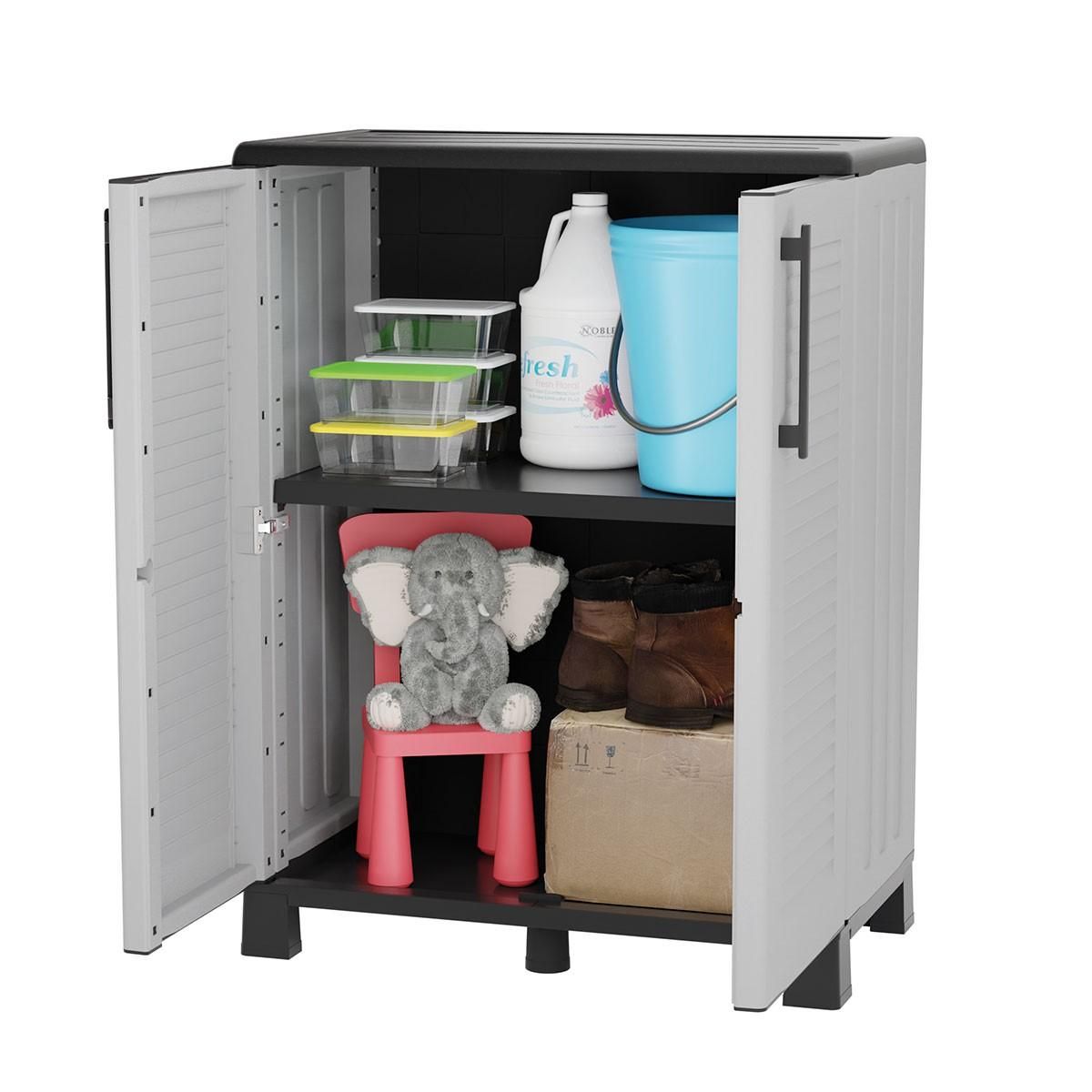 INTEC Armoire de rangement Gris 68 x 37 x 90cm Meuble de rangement Intérieur Exterieur 2 portes 2 Etagères Charnière acier INTEC