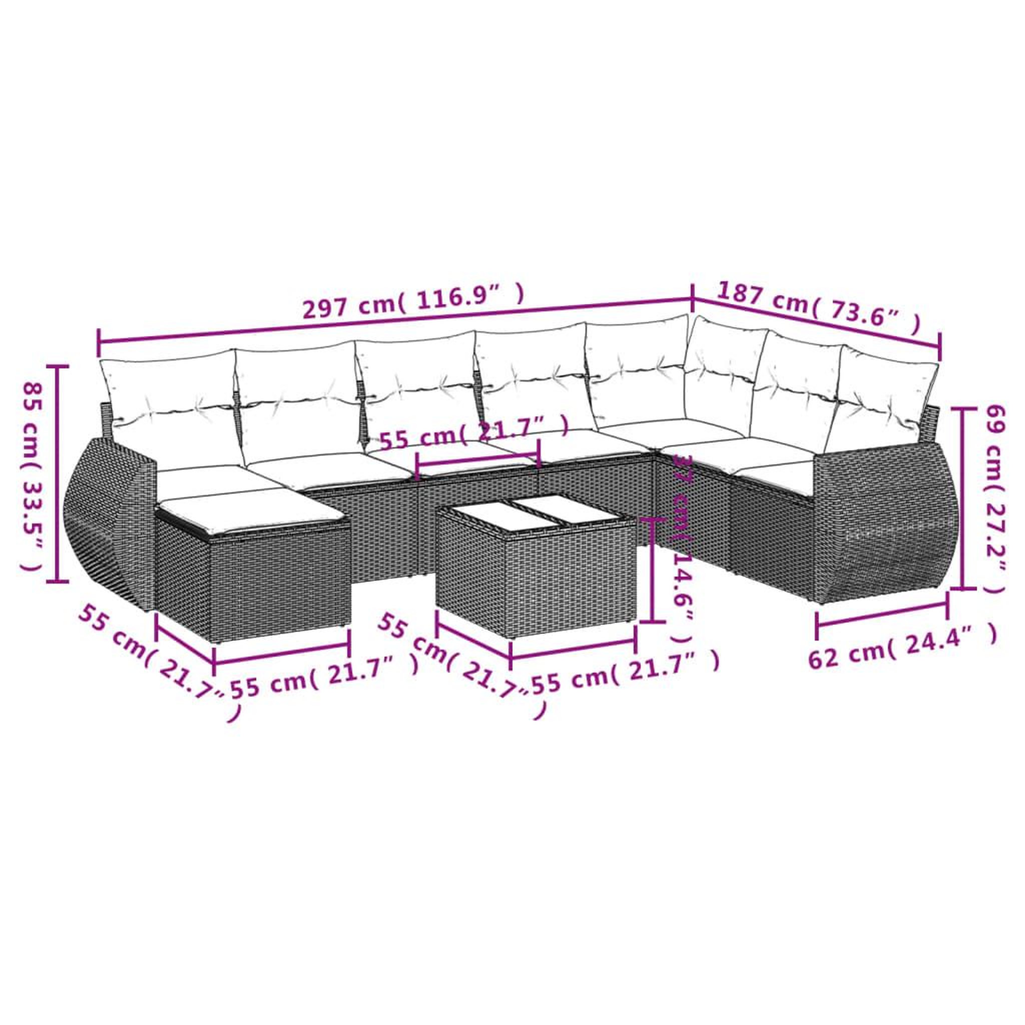 Voir la diapositive 3 : VIDAXL Salon de jardin 9 pcs avec coussins noir resine tressee