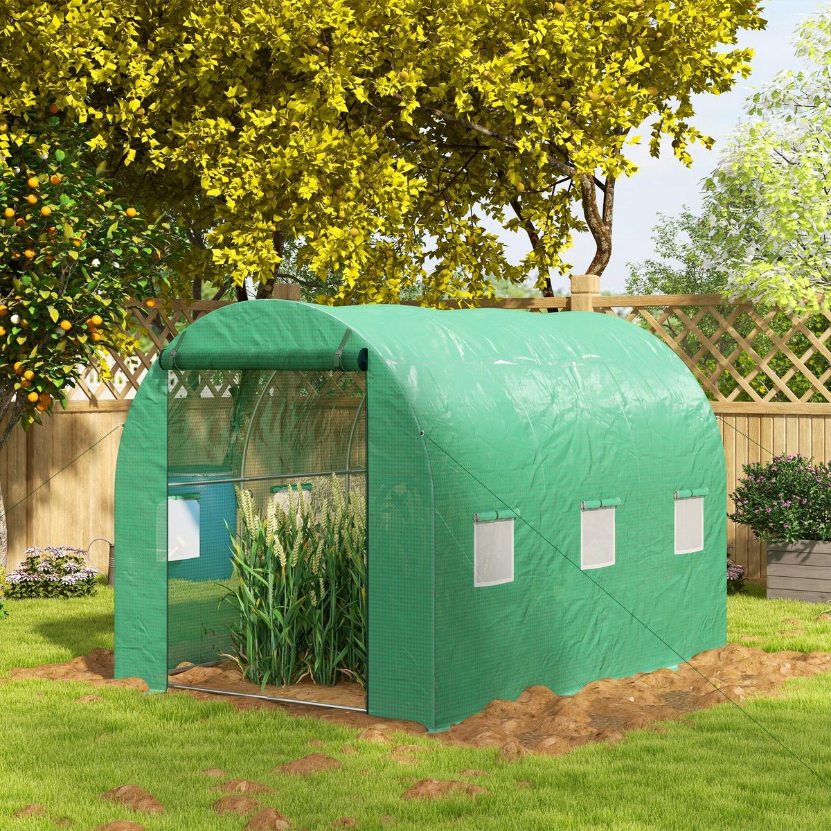 OUTSUNNY Serre de jardin tunnel 6 m² système d'arrosage intégré acier renforcé PE haute densité vert