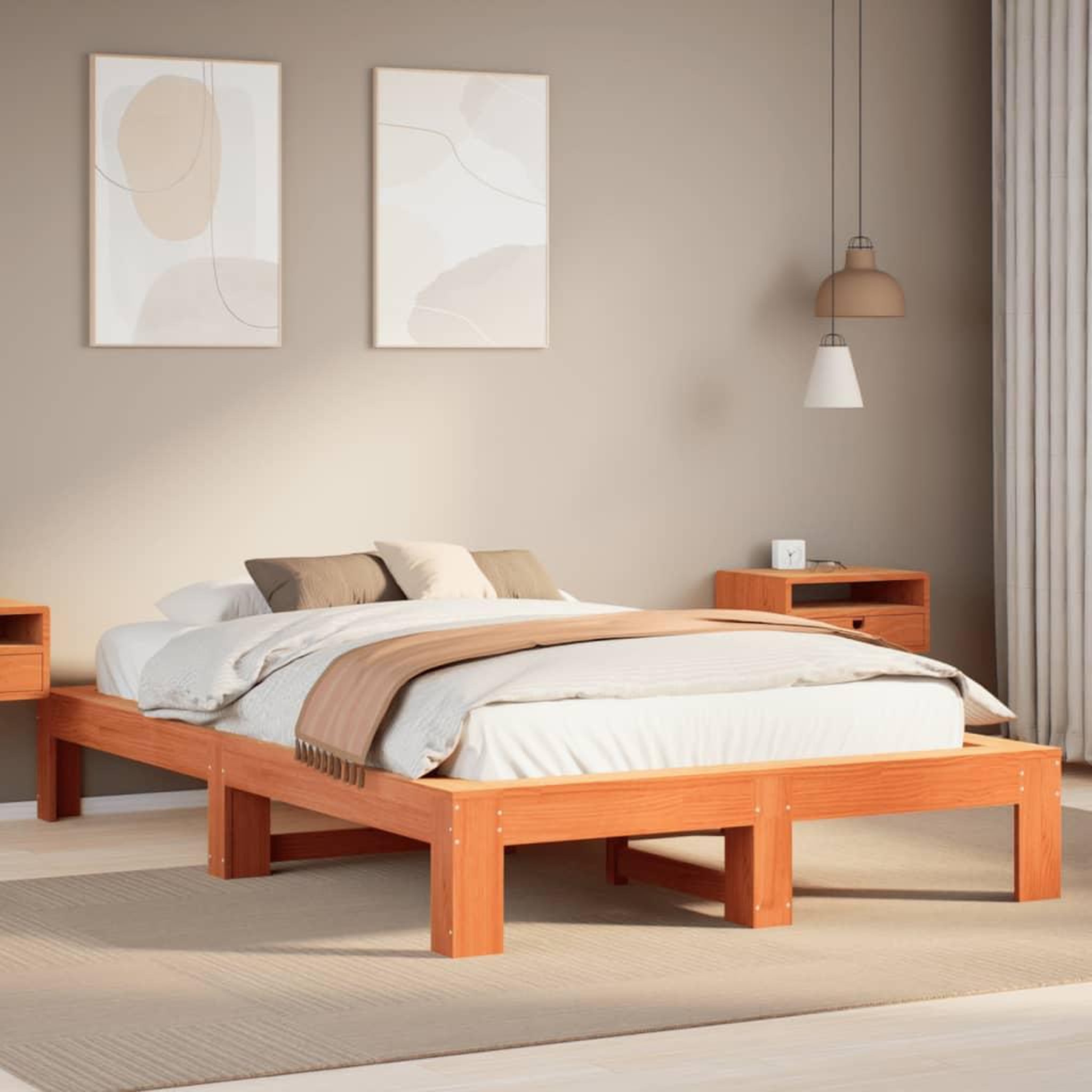 VIDAXL Cadre de lit sans matelas cire marron 120x200cm bois pin massif