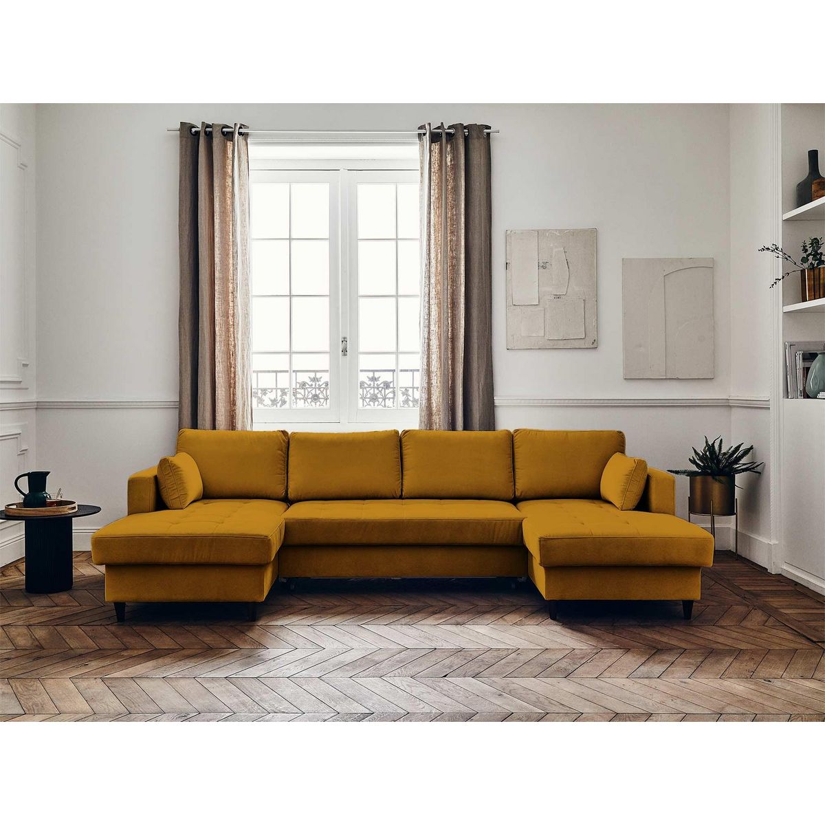 LISA DESIGN Anna - canapé panoramique en u - 7 places - convertible avec coffre - en velours