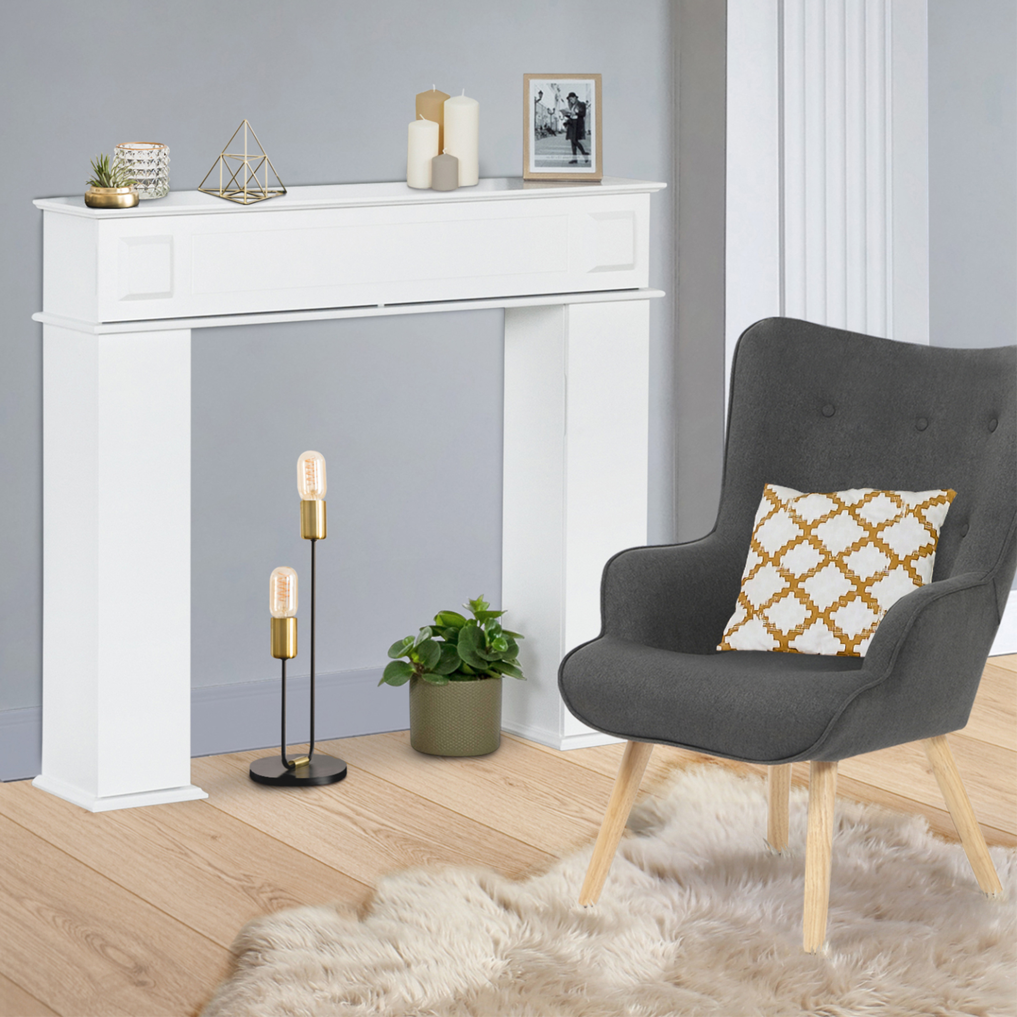 Voir la diapositive 2 : ID MARKET Console manteau de cheminée décorative avec rangements