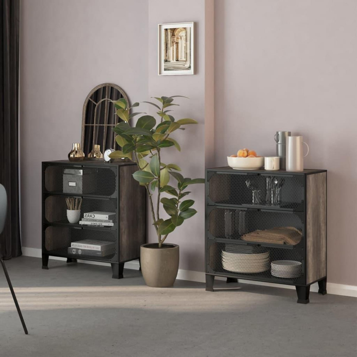 VIDAXL Armoires de rangement 2 pcs Gris 72x36x82 cm Metal et MDF