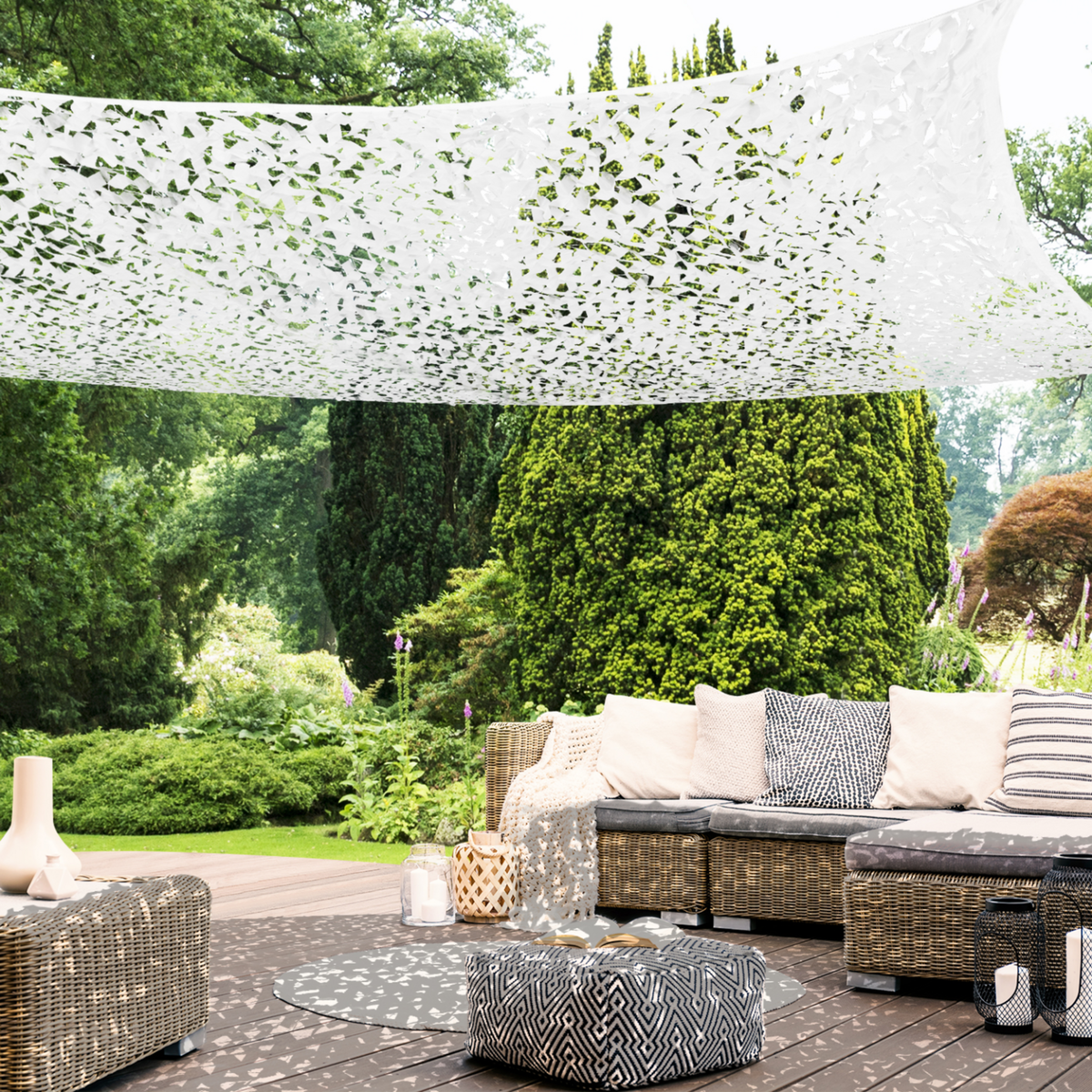 ID MARKET Voile d'ombrage carré design ombrière camouflage 4x4 M blanc
