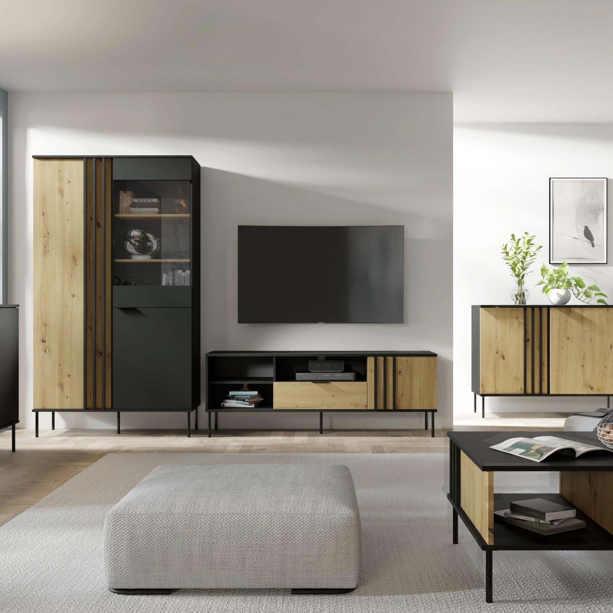 Voir la diapositive 4 : JLC KREATION Meuble tv moderne noir et bois 160cm irina