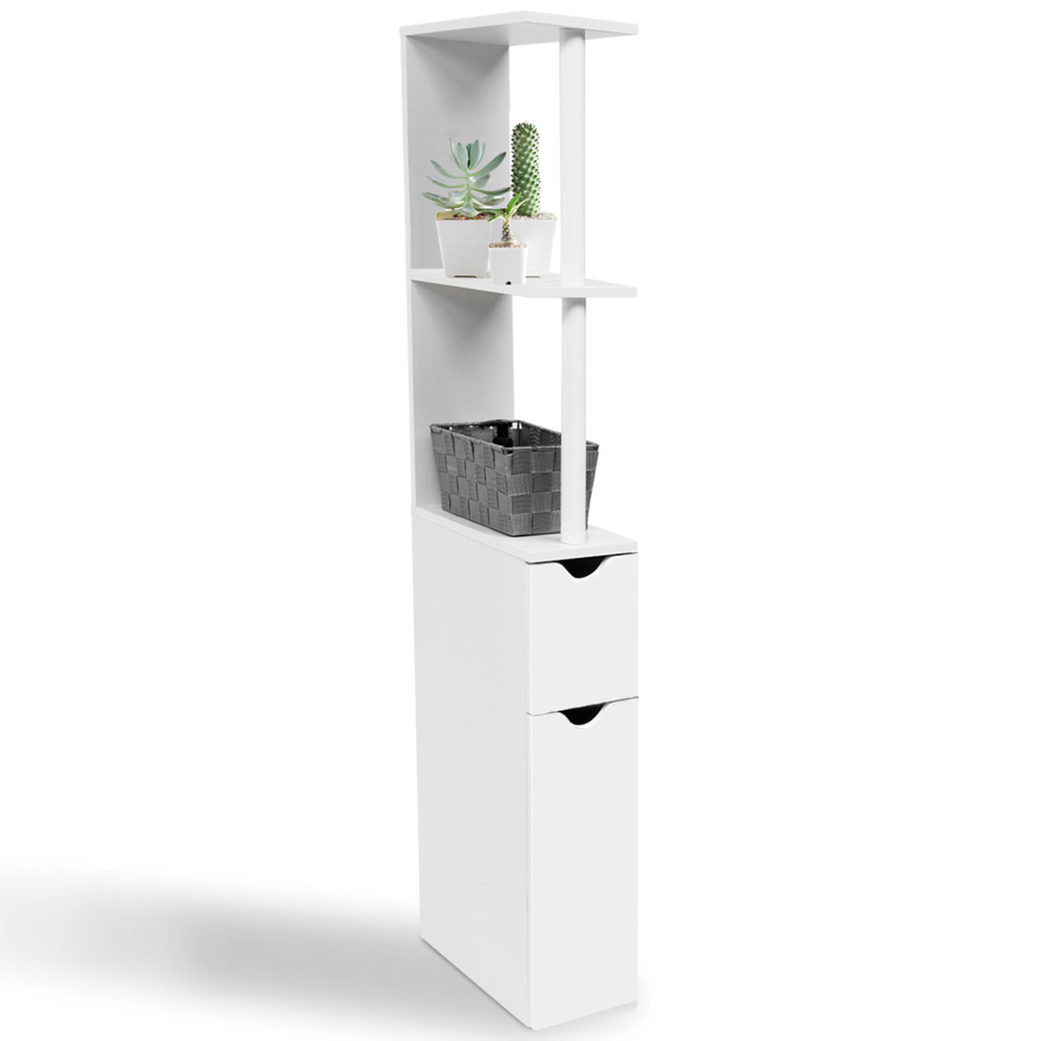 Voir la diapositive 3 : ID MARKET Meuble wc étagère willy bois 2 portes blanc