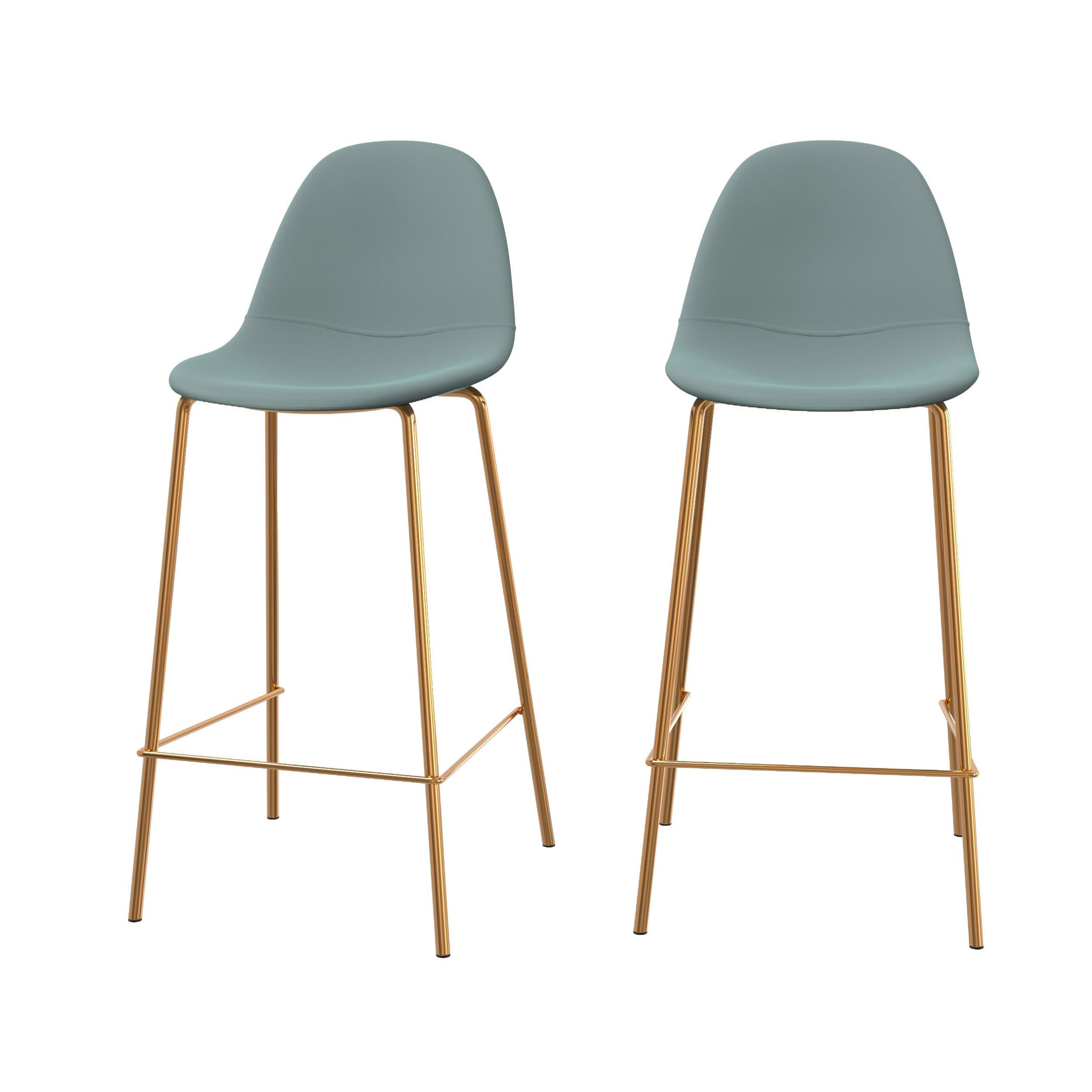 MAISON PAVANE Lot de 2 chaises pour îlot central 65 cm en cuir synthétique vert-henrik