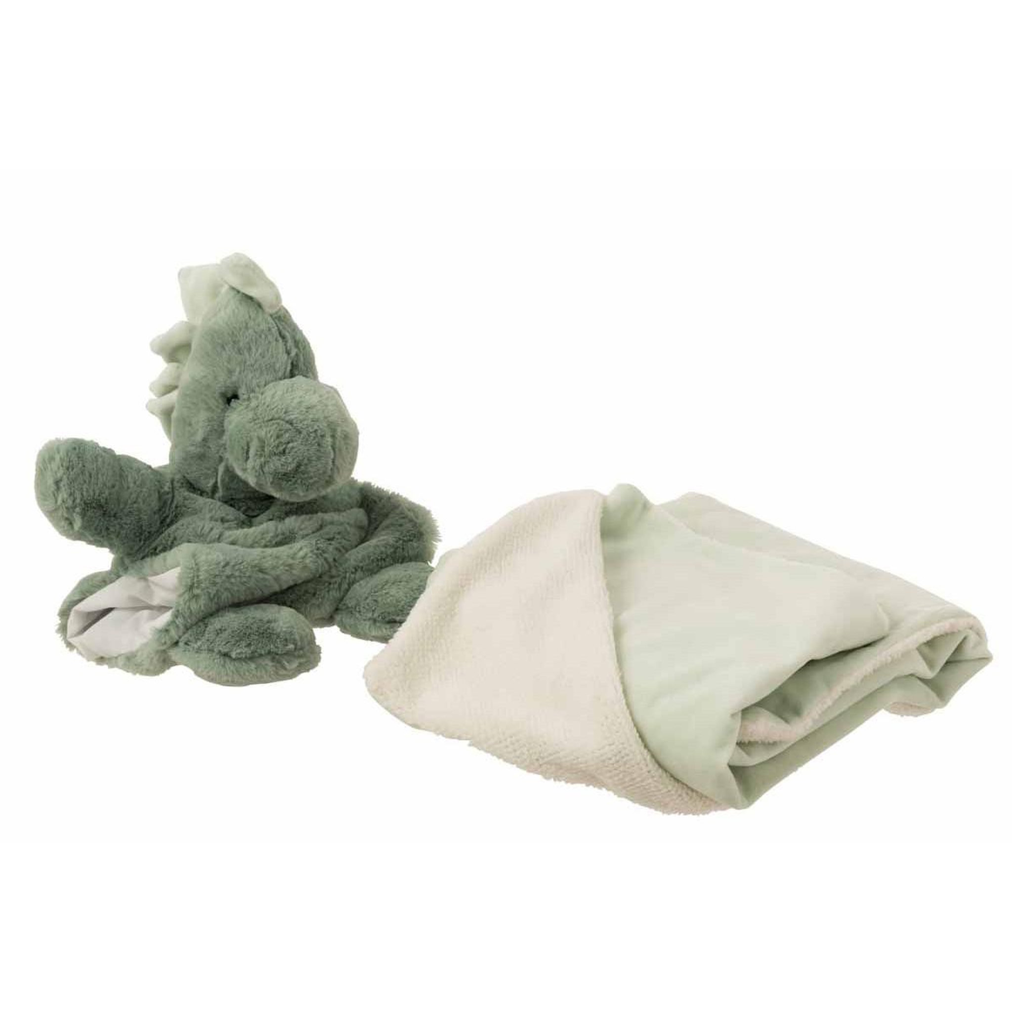 Voir la diapositive 2 : J-LINE Peluche & couverture enfant  dinosaure  32cm vert