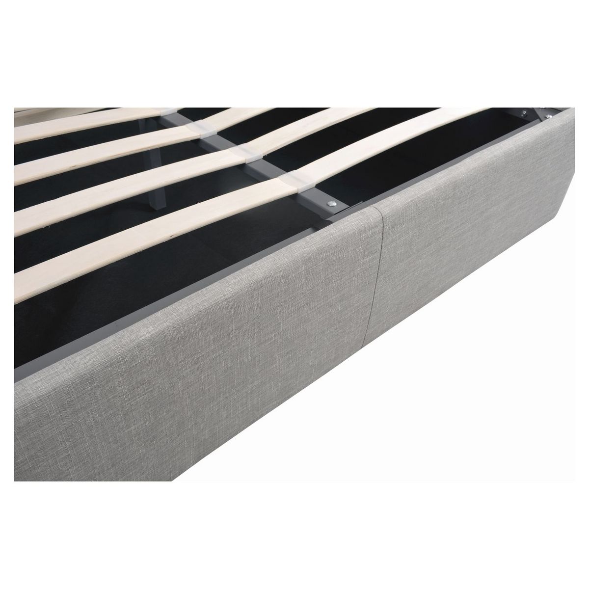 Lit coffre avec sommier relevable et tête de lit arrondie en tissu 160x200 cm CARVOEIRO