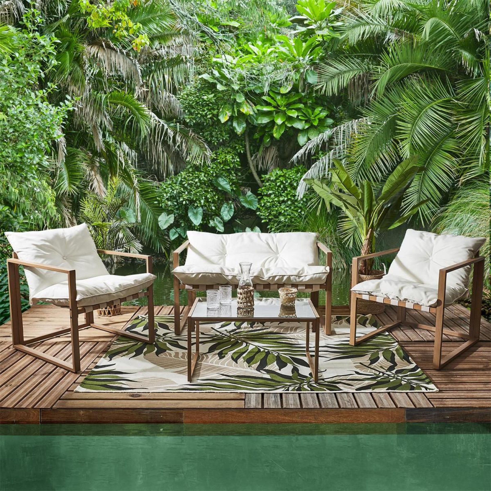 Voir la diapositive 3 : The Home Deco Factory Salon de jardin 4 places  cagliari  118cm blanc