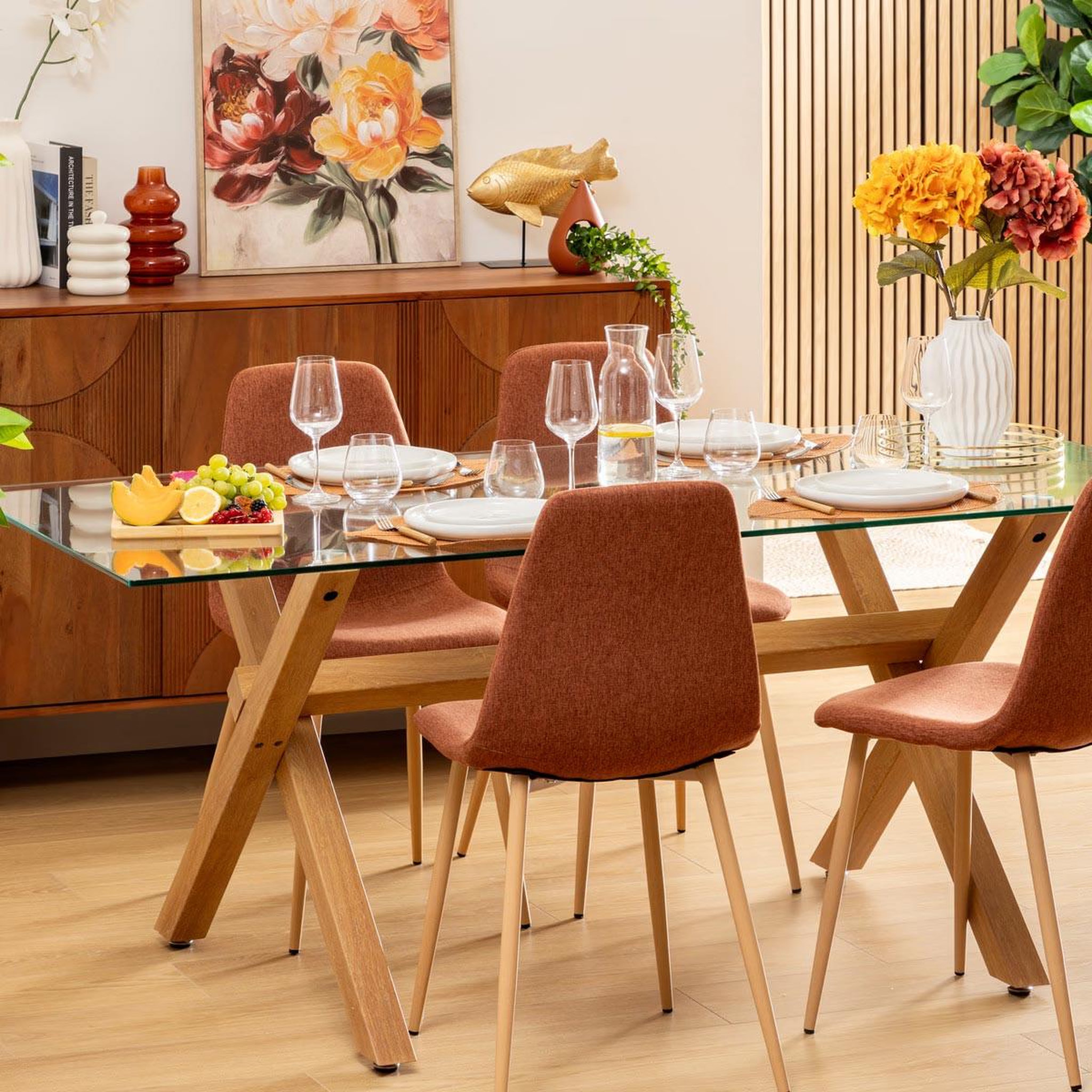 Voir la diapositive 6 : ATMOSPHERA Table à manger en verre  jorel  180cm transparent & naturel