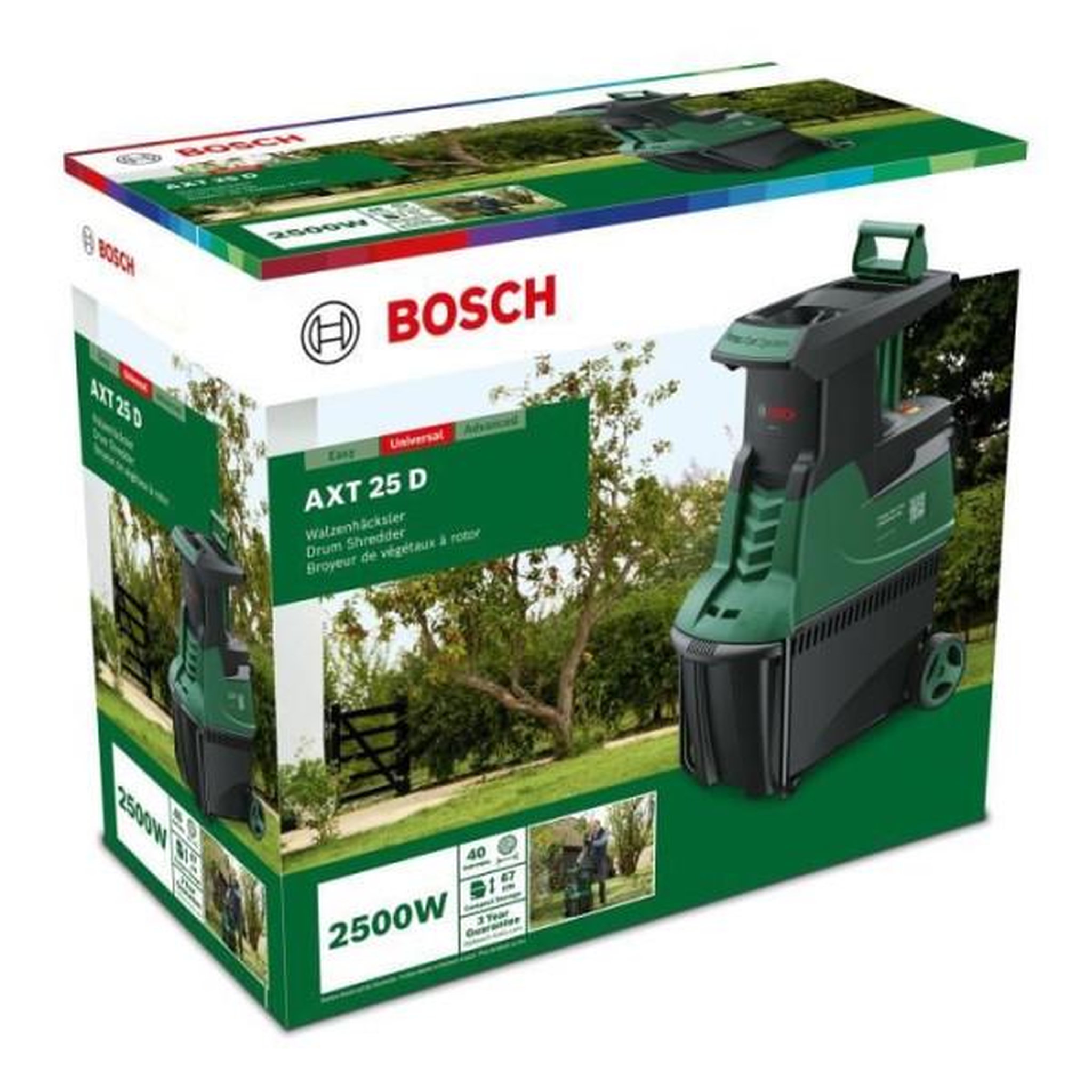 Voir la diapositive 2 : BOSCH Broyeur de végétaux Bosch AXT 25D - branches jusqu'a 40 mm - électrique