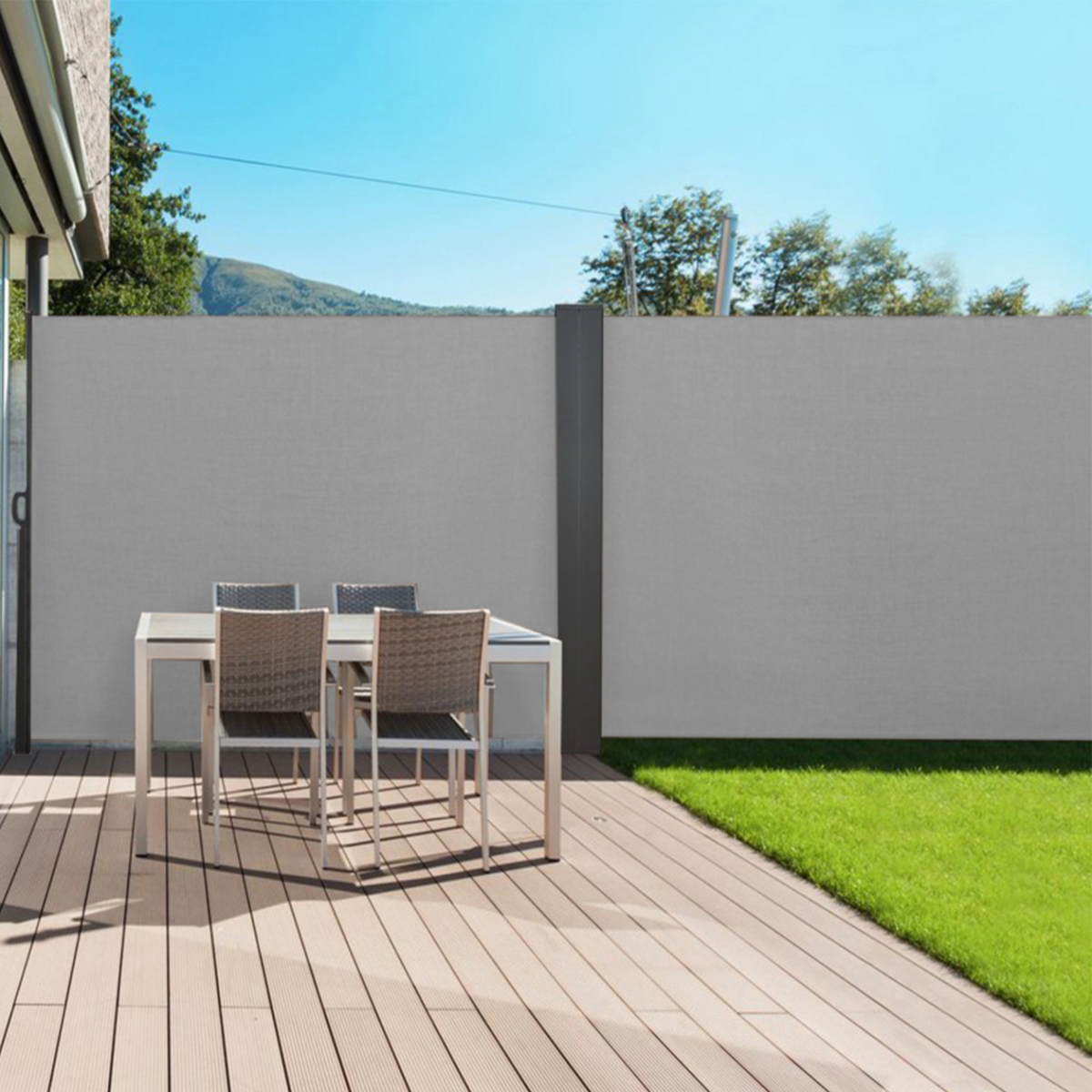 ID MARKET Paravent extérieur rétractable double 160 x 800 CM gris clair store latéral