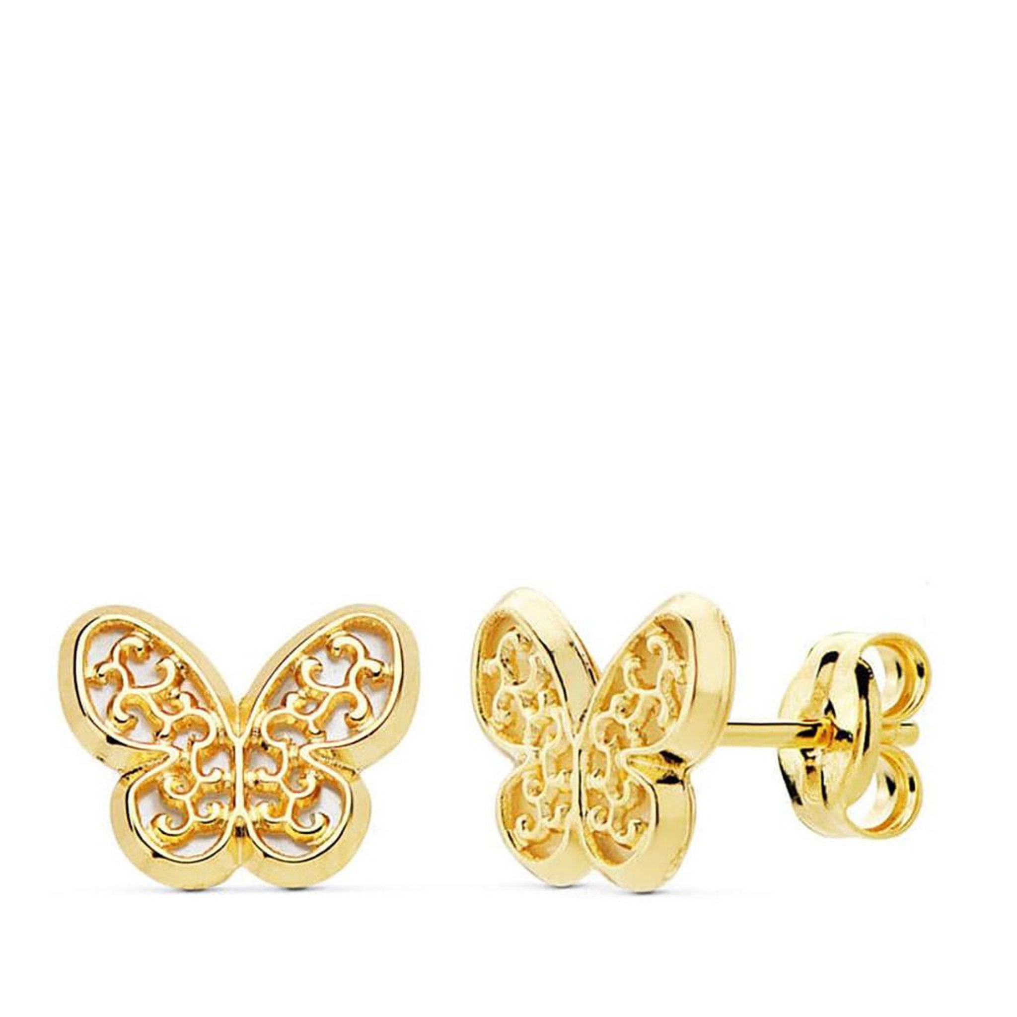 L'ATELIER D'AZUR Boucles d'Oreilles Or 18 Carats 750 Jaune et Nacre - Papillons Filigrane