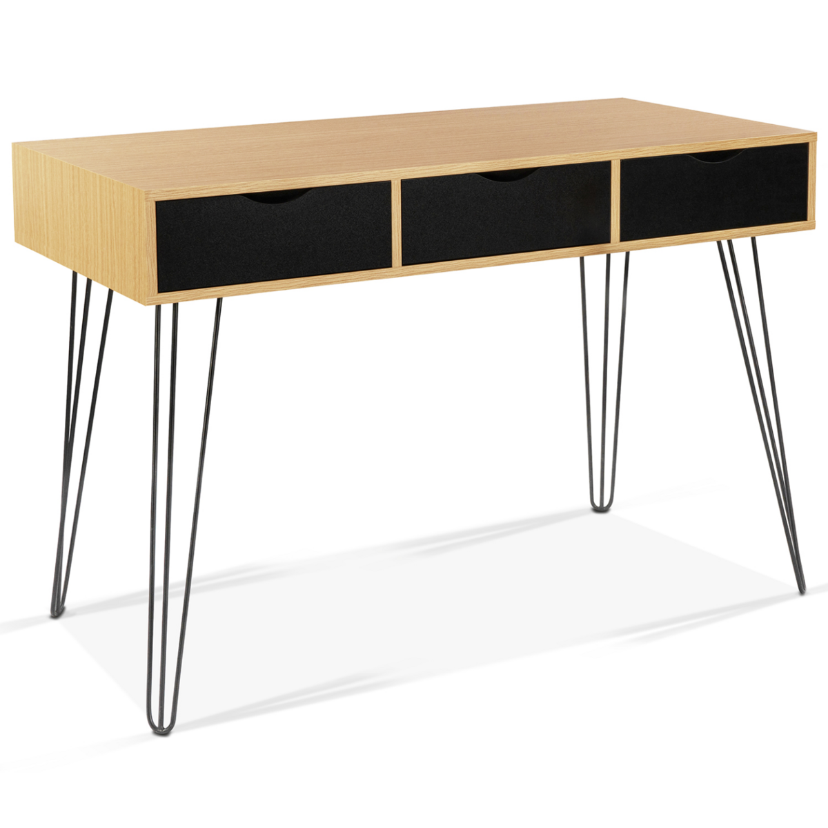 ID MARKET Bureau 3 tiroirs vintage NOEMI bois pied épingle