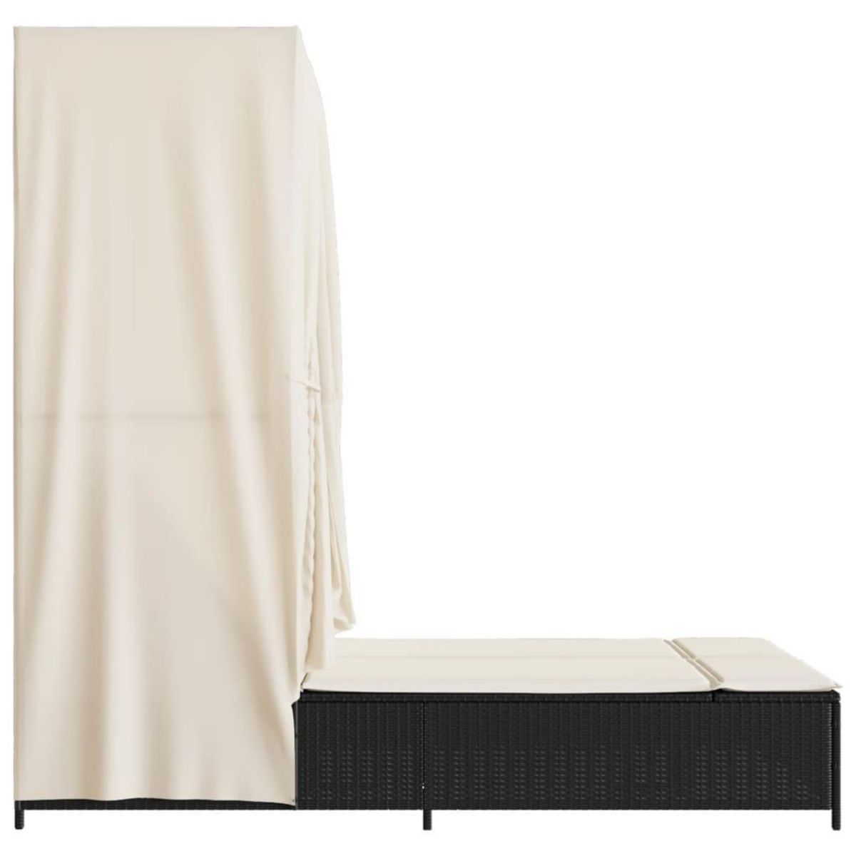 VIDAXL Chaise longue double avec toit et rideaux noir resine tressee