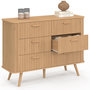 Voir la diapositive 4 : ID MARKET Commode 6 tiroirs ROMIE 110 cm lattes tasseau bois coloris chêne
