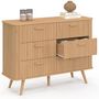 Voir la diapositive 4 : ID MARKET Commode 6 tiroirs ROMIE 110 cm lattes tasseau bois coloris chêne