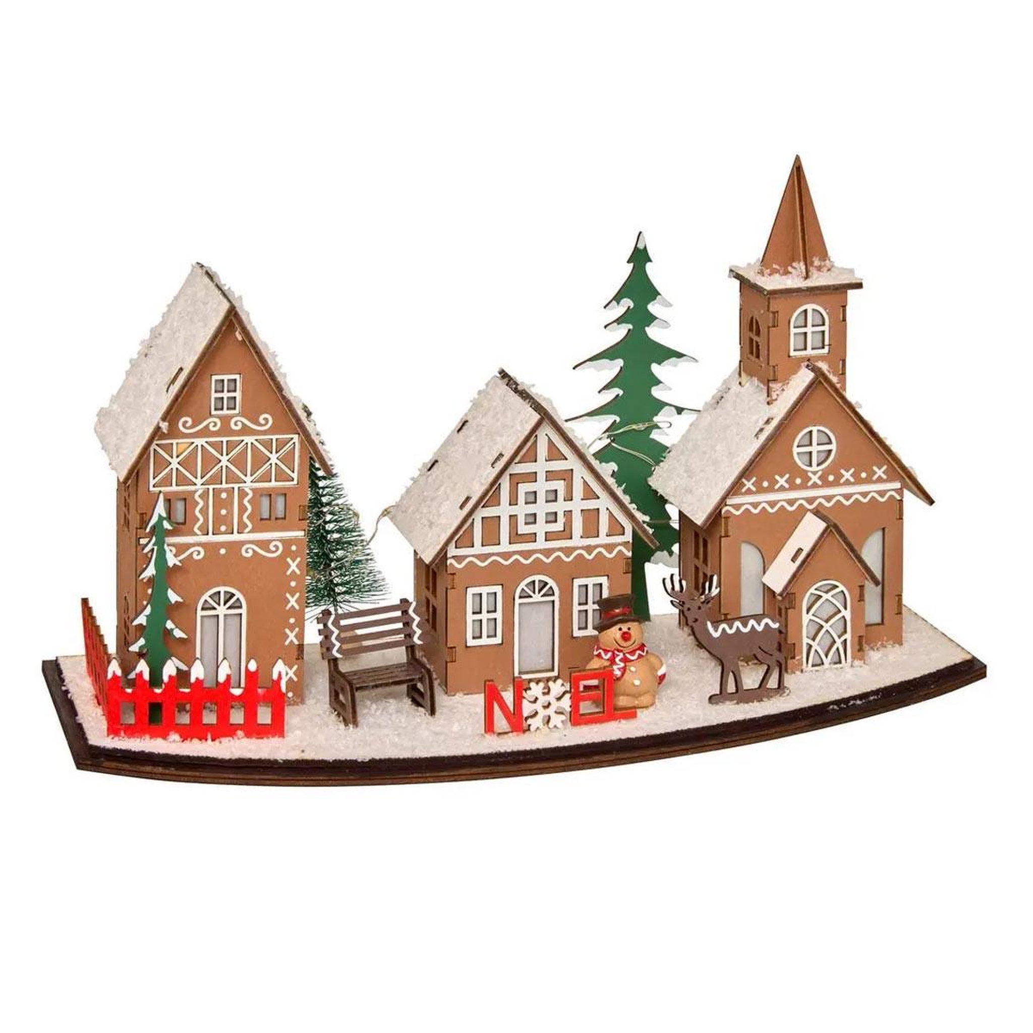 Voir la diapositive 2 : FEERIC LIGHT & CHRISTMAS Village de noël lumineux  pain d'épice  30cm marron