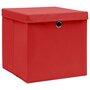 VIDAXL Boîtes de rangement et couvercles 10 pcs Rouge 32x32x32cm Tissu