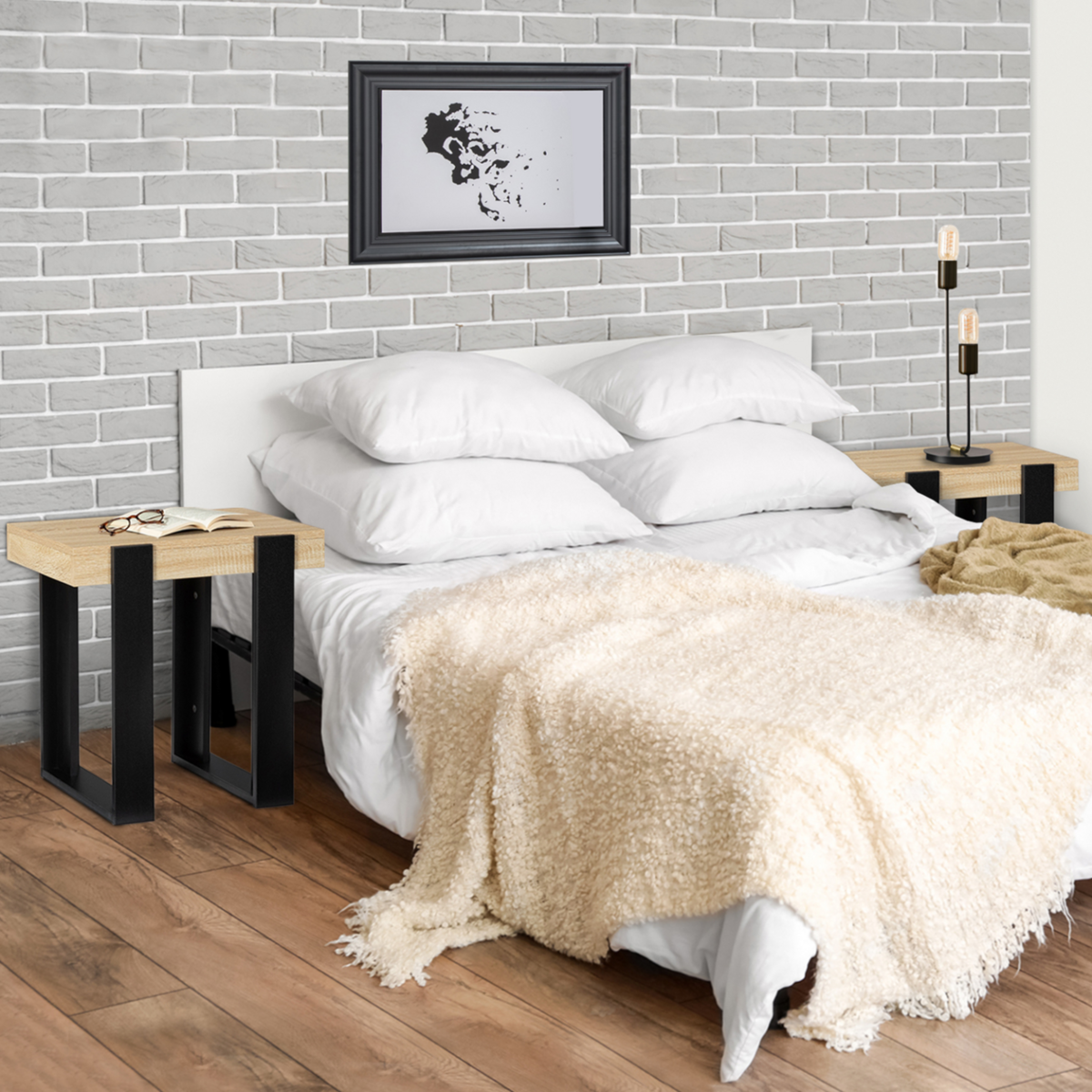 ID MARKET Lot de 2 tables de chevet PHOENIX tables d'appoint bois et noir