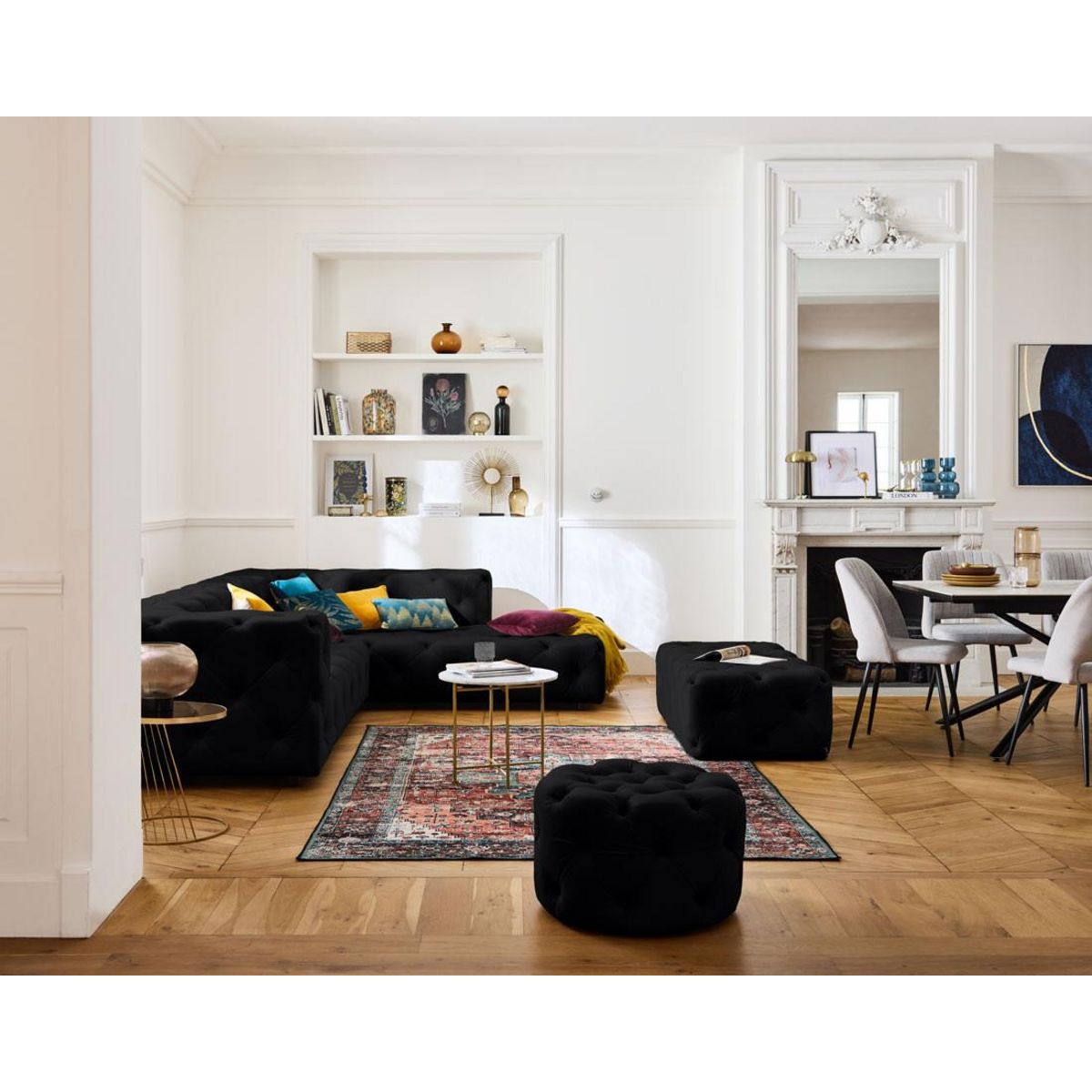 LISA DESIGN Gallata - canapé chesterfield d'angle droit - 5 places - en velours