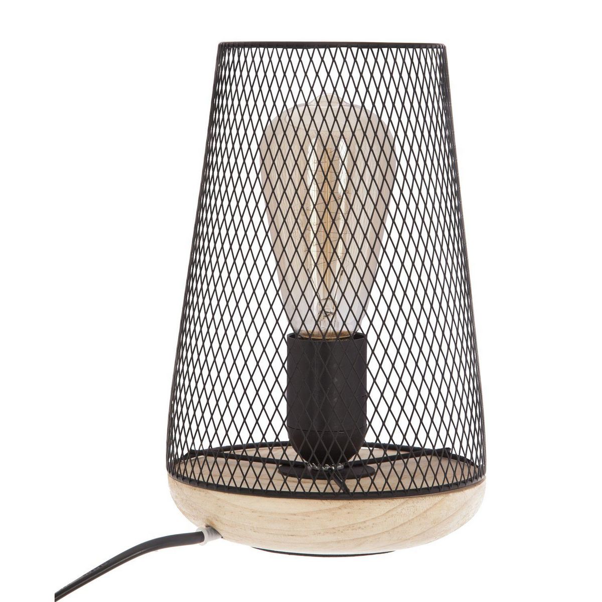 ATMOSPHERA Lampe à poser en fer et bois - H. 23 cm - Noir