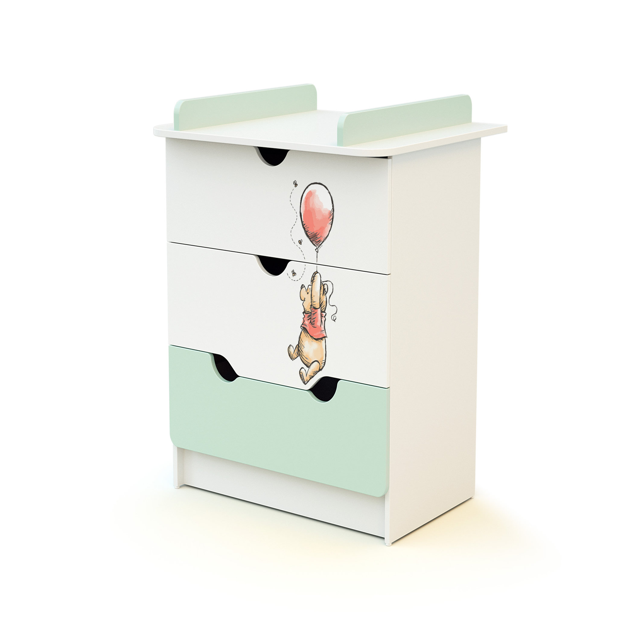 Voir la diapositive 4 : AT4 Commode à langer 3 tiroirs WINNIE BALLON DISNEY Vert d'eau