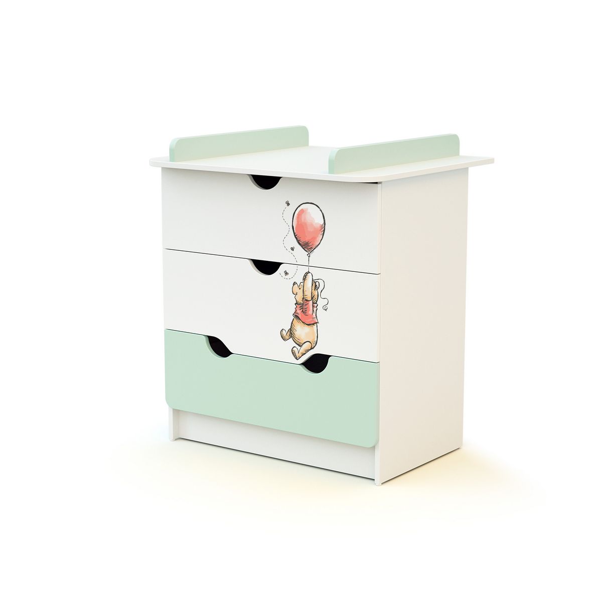AT4 Commode à langer 3 tiroirs WINNIE BALLON DISNEY Vert d'eau
