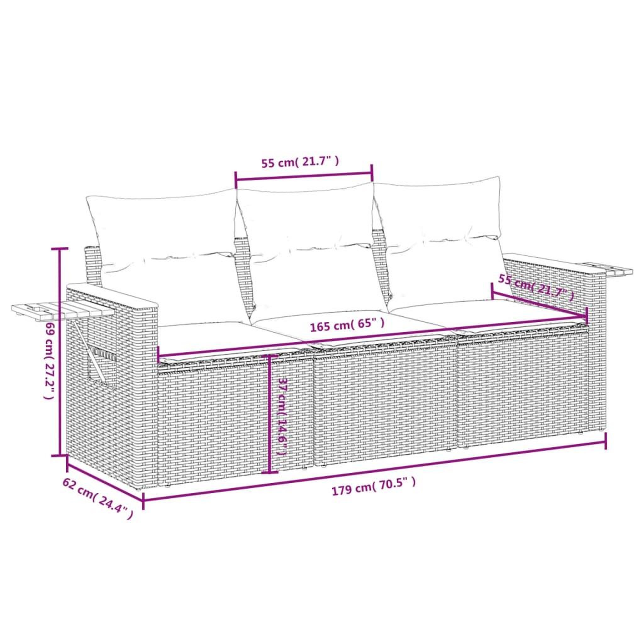 Voir la diapositive 4 : VIDAXL Salon de jardin 3 pcs avec coussins noir resine tressee